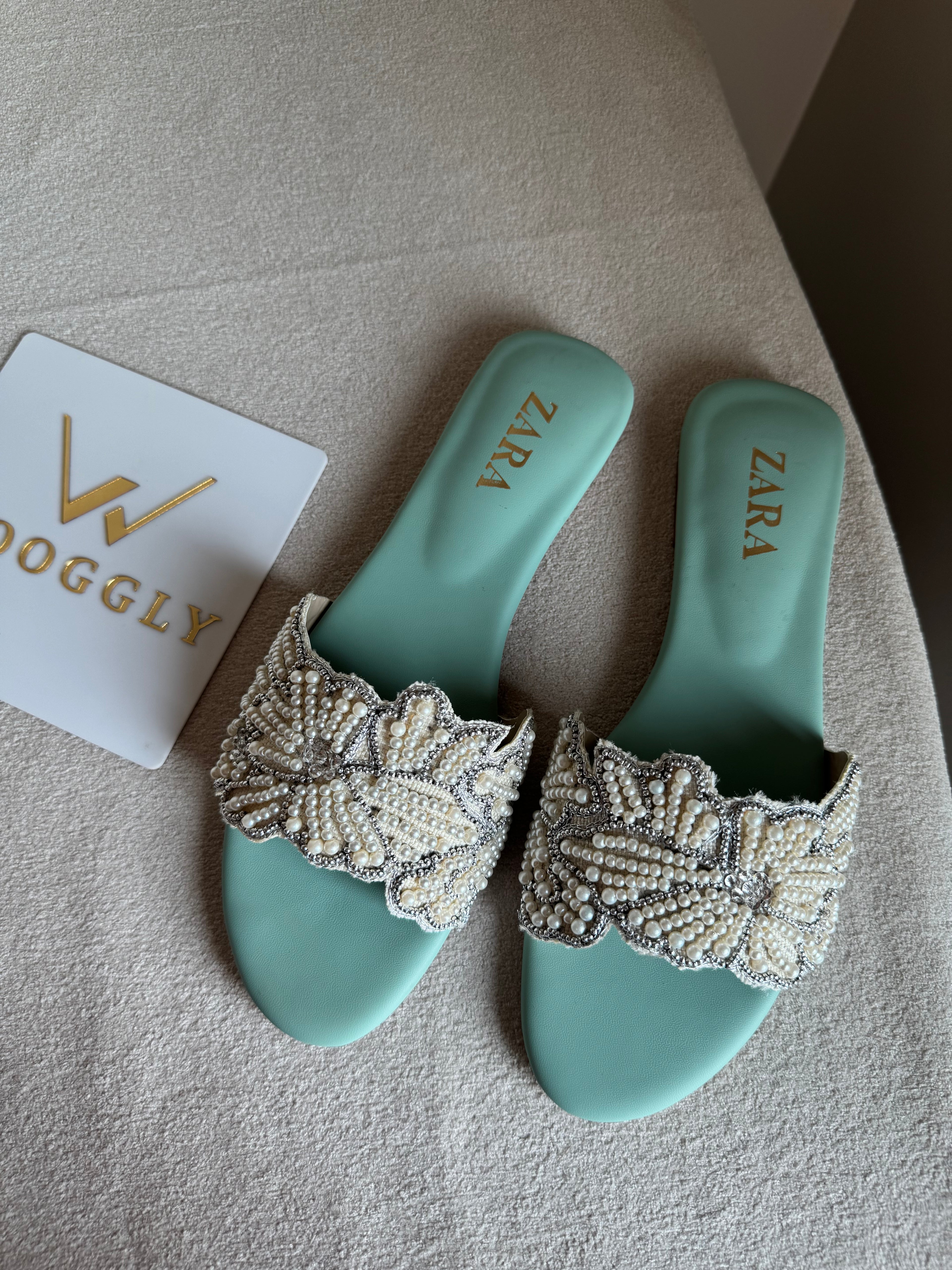 Zara Sugar Bloom Slides - Turquoise