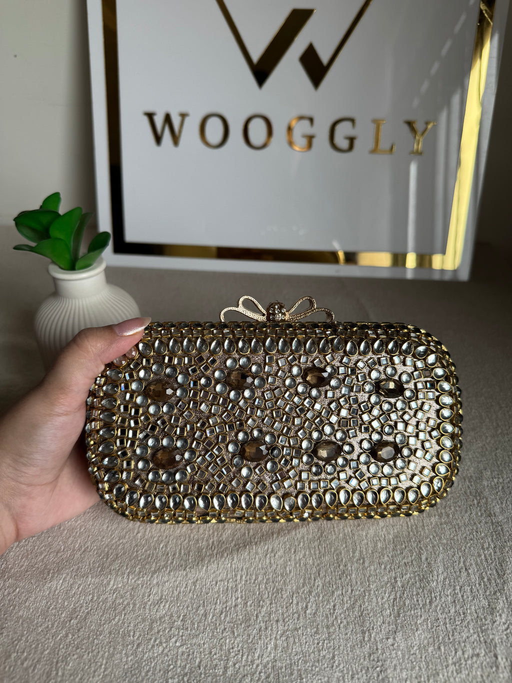 Kundan Stone Clutch - Champagne Stones