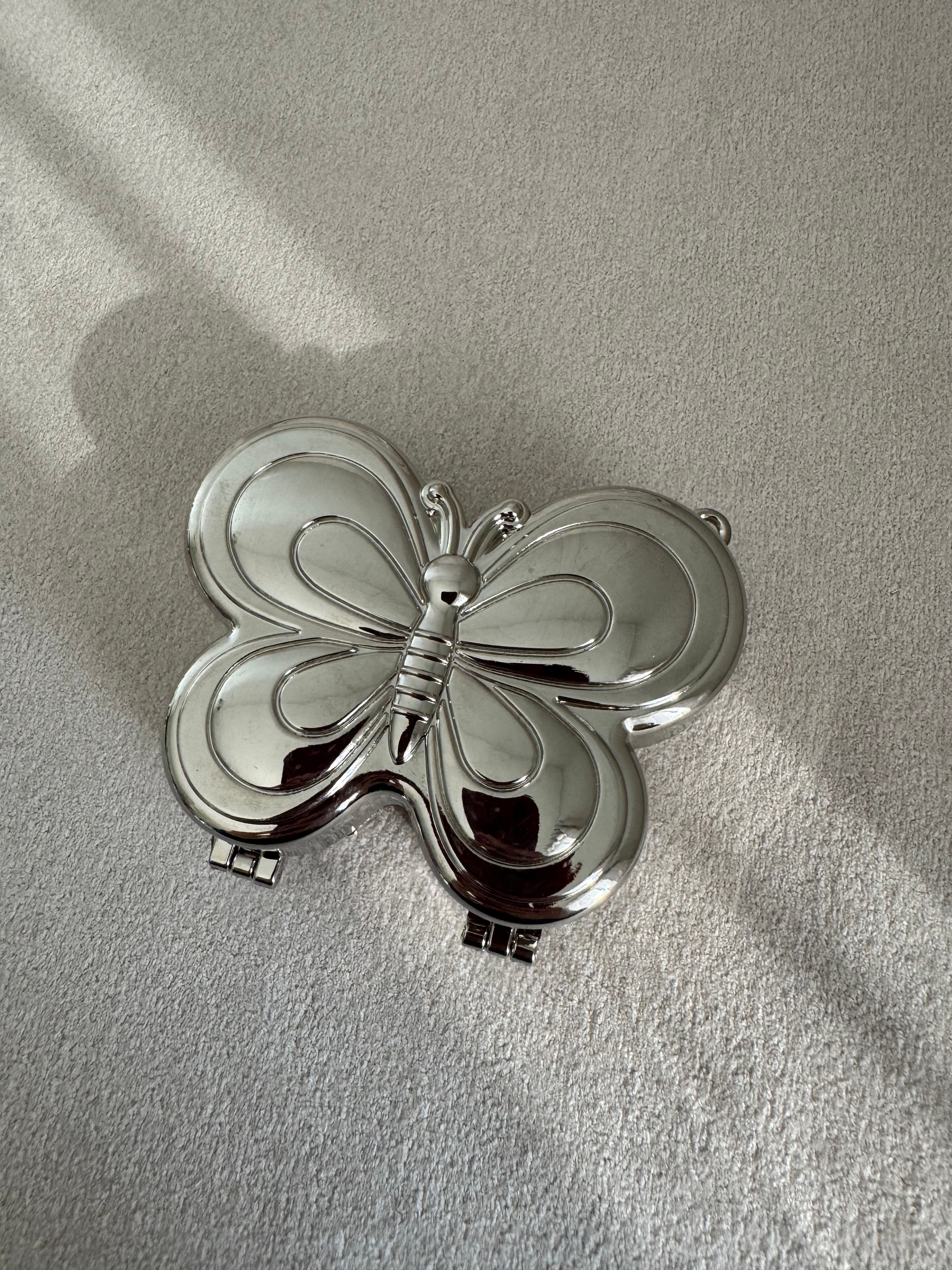 Metallic Butterfly Clutch with Chain - Mini Silver