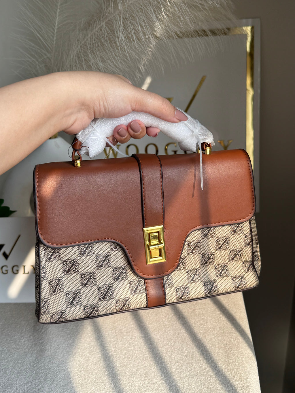 Premium Ella Hand Bag Beige & Brown