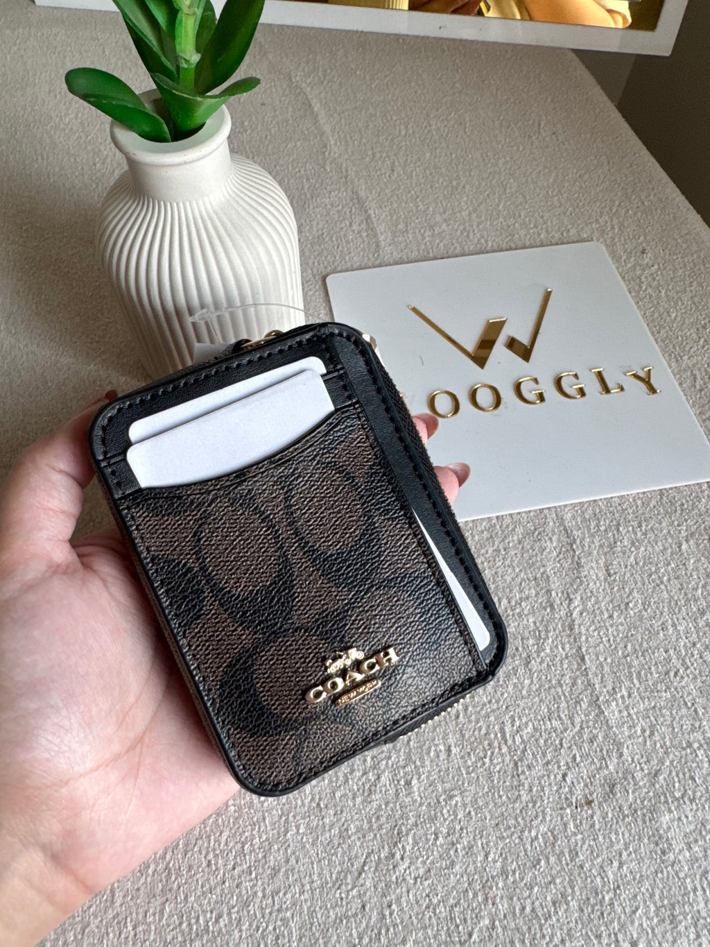 Coach Zip Card Case - Signature Brown