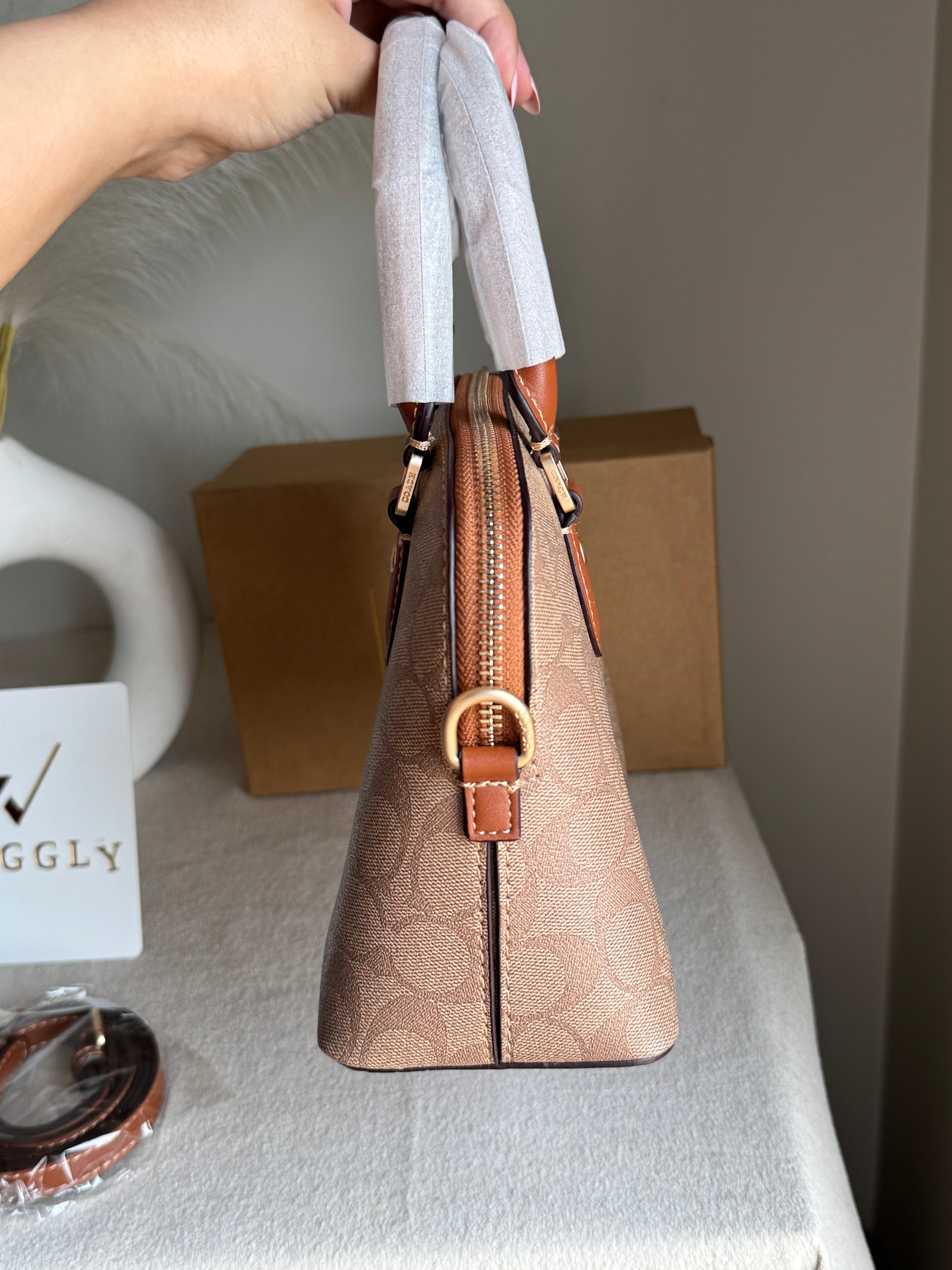COACH PREMIUM Hand Bag (Apricot Brown) BOX PACKING