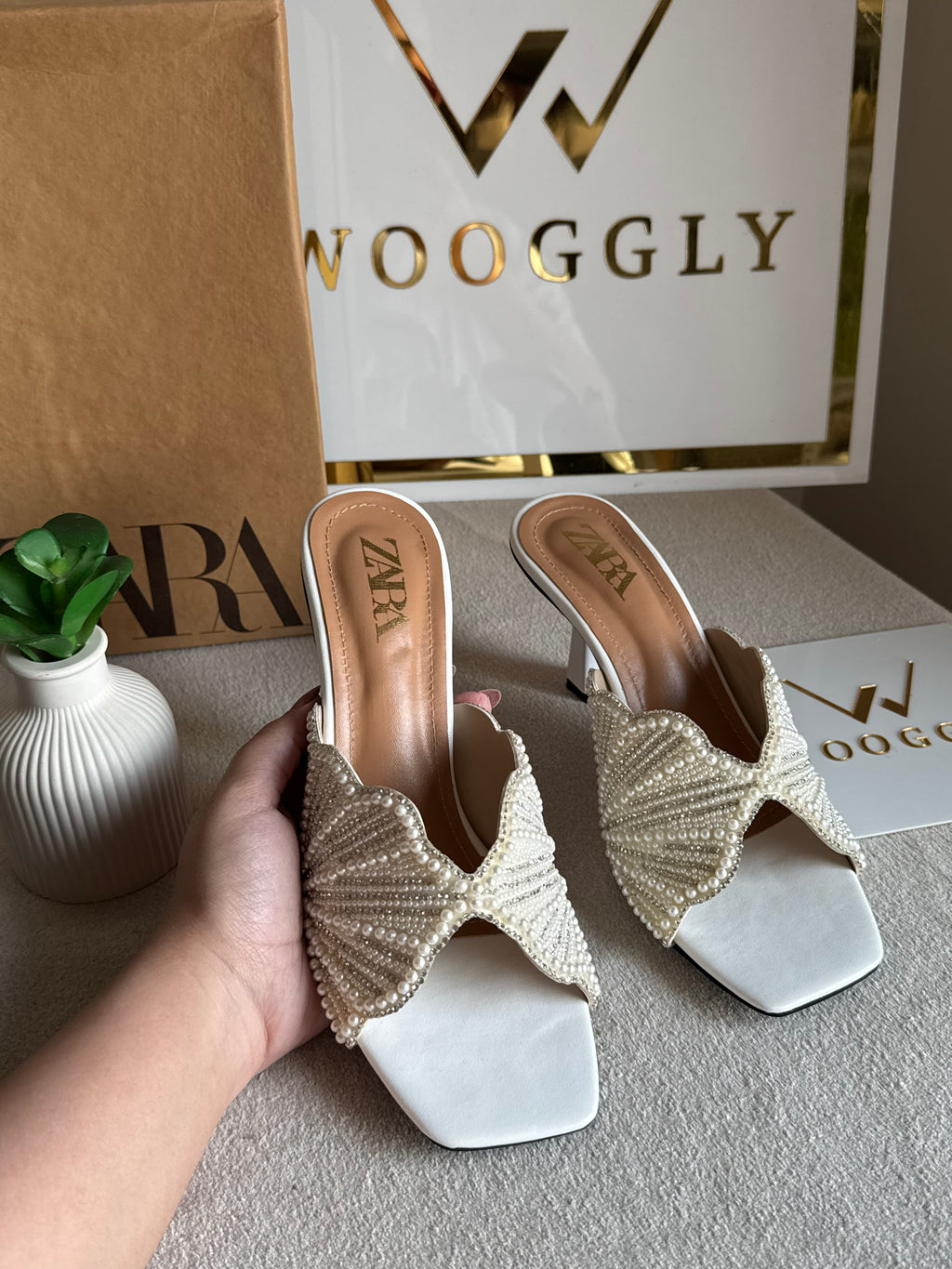 Viral Zara Faux Heels WHITE with Brand Box