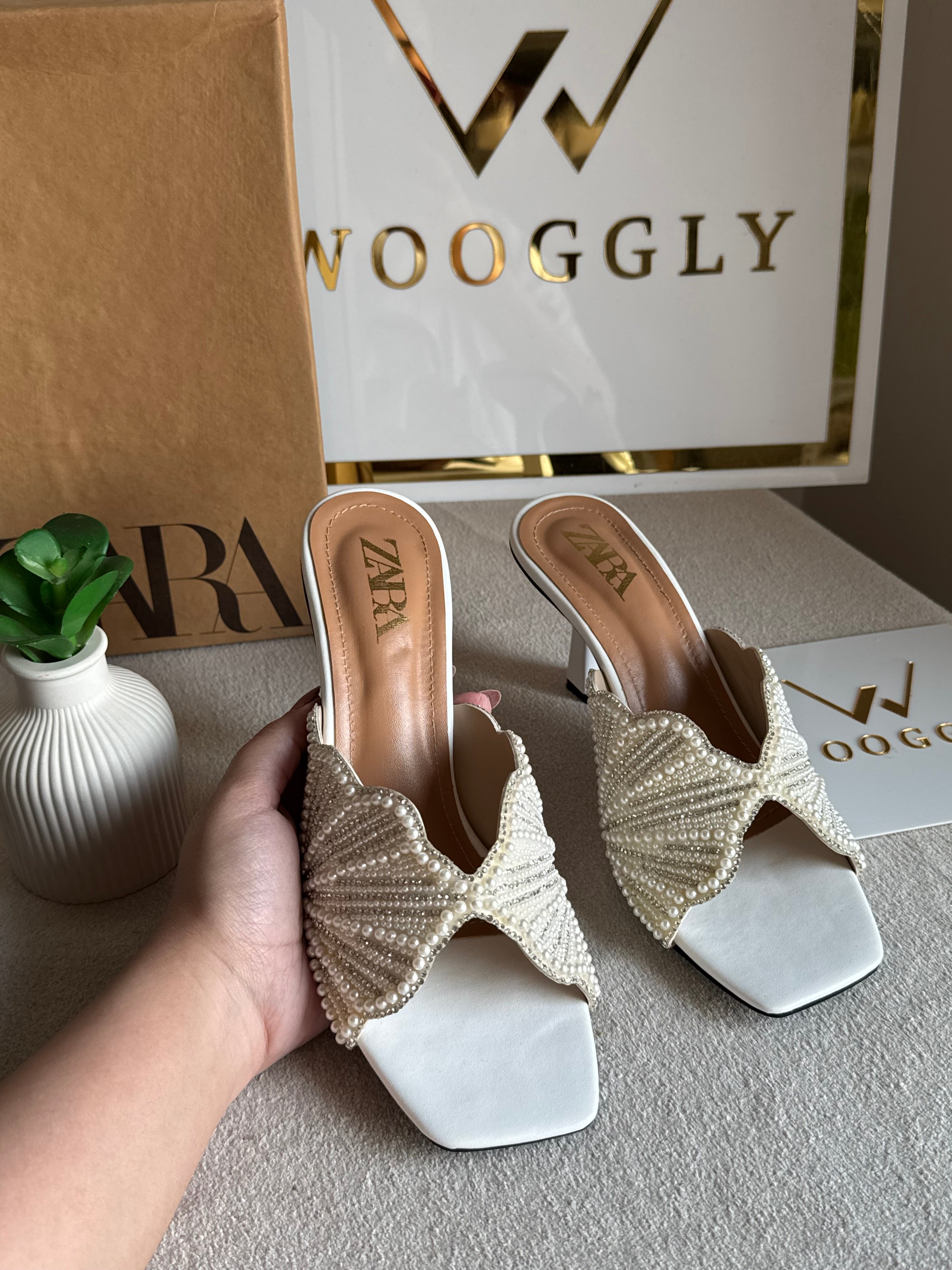 Viral Zara Faux Heels WHITE with Brand Box