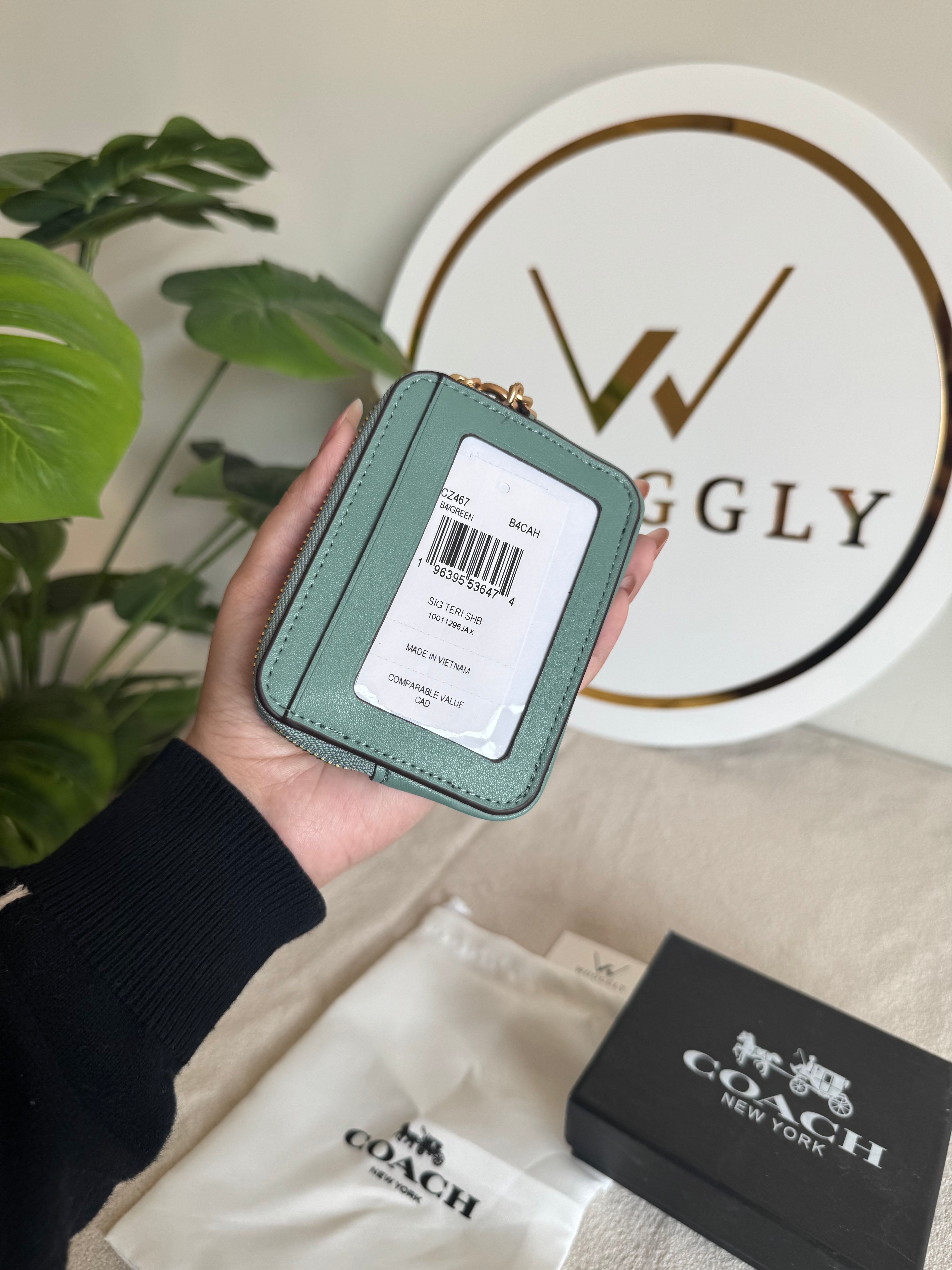 Coach Zip Card Case with Box Packing - Turquoise