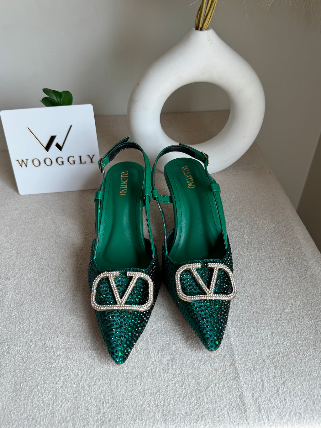 Essential Valentino Emerald Green Diamontee Heels