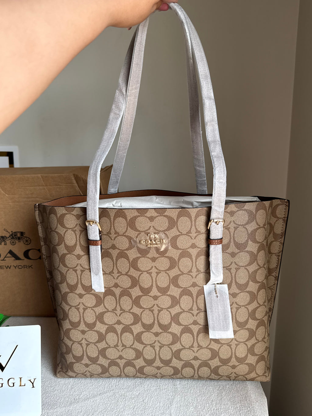 EXTREMELY PREMIUM COACH Mollie Tote Bag - Signature Apricot Brown (BOX PACKING)