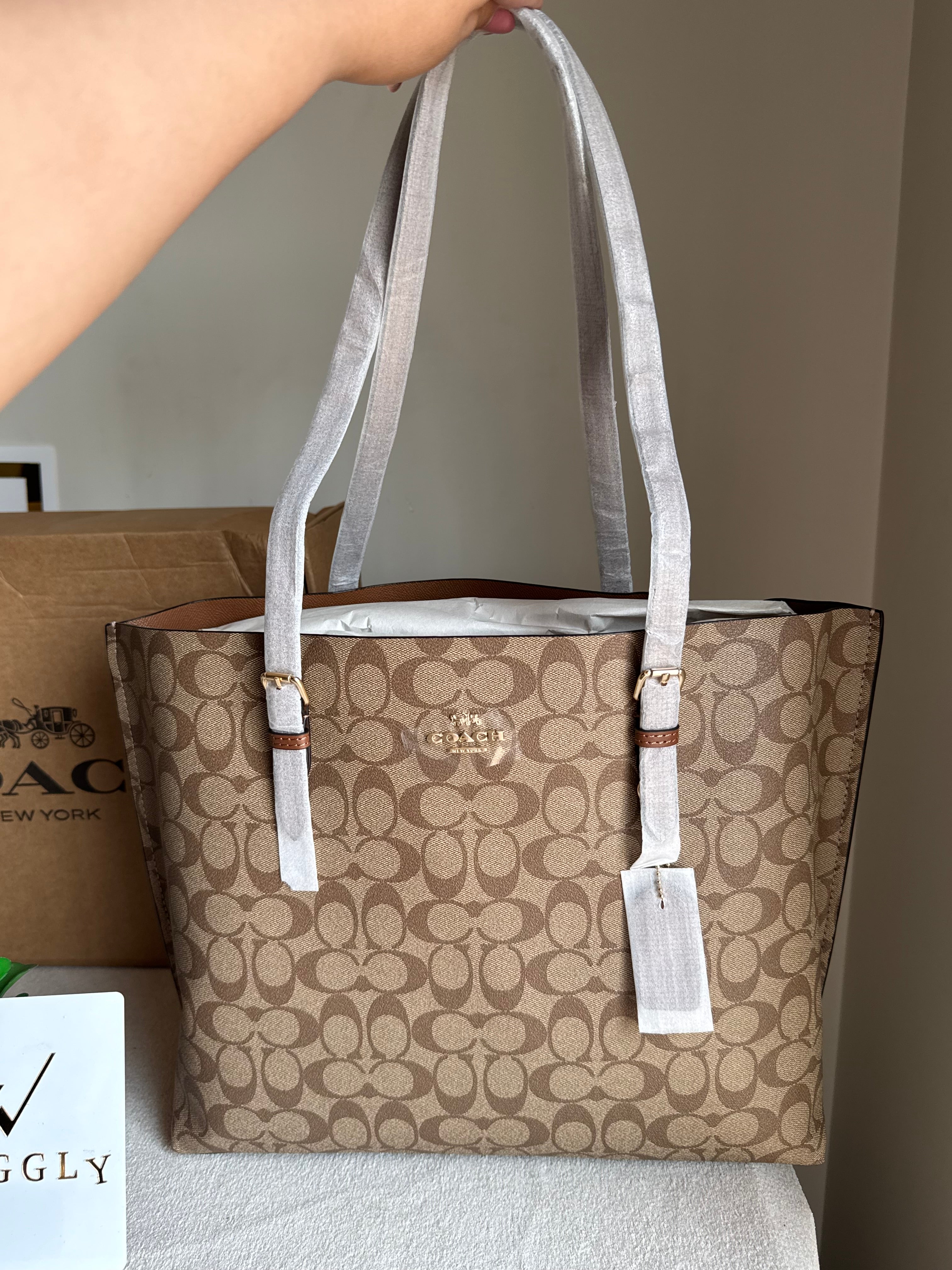 EXTREMELY PREMIUM COACH Mollie Tote Bag - Signature Apricot Brown (BOX PACKING)