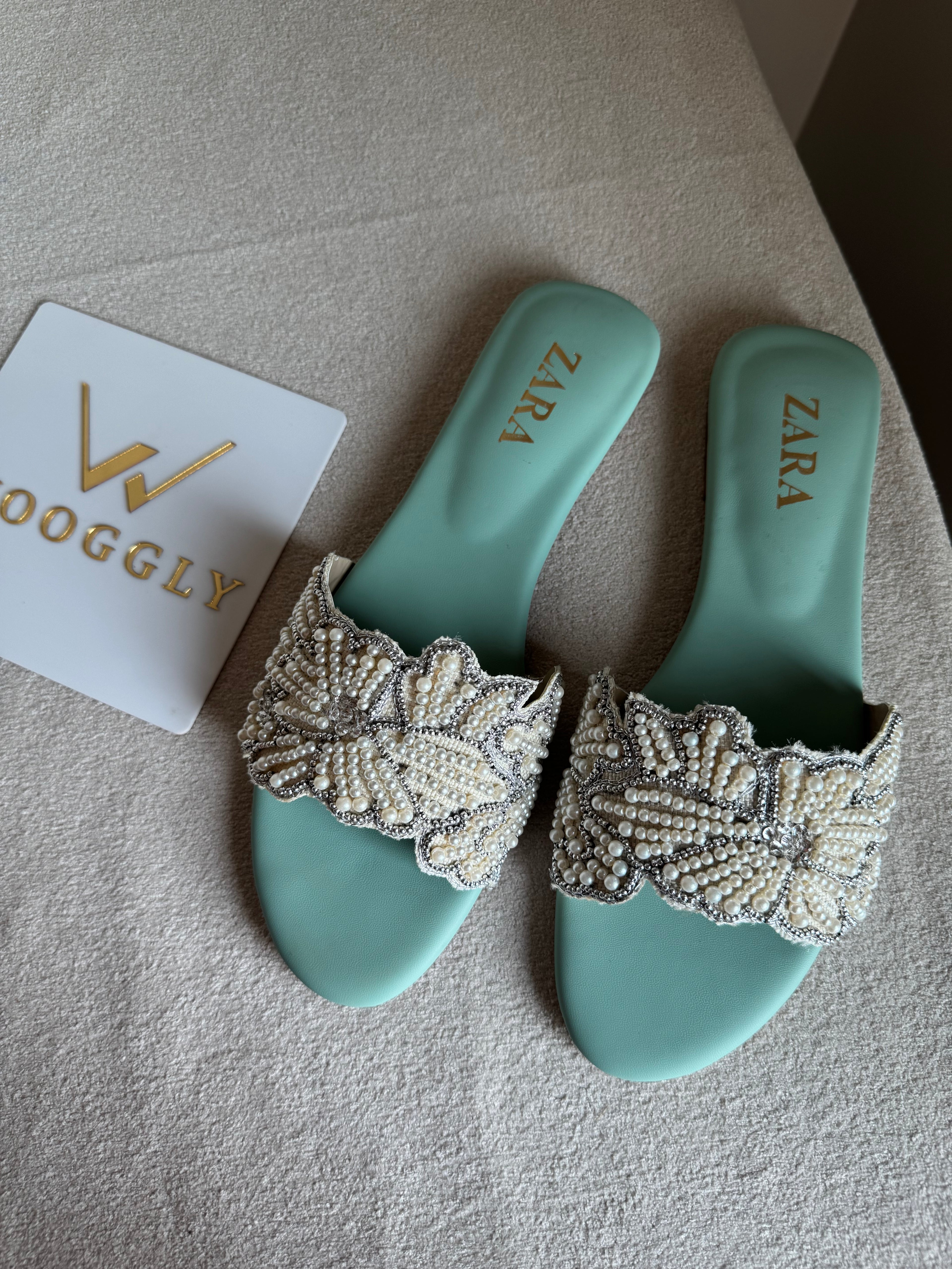 Zara Sugar Bloom Slides - Turquoise