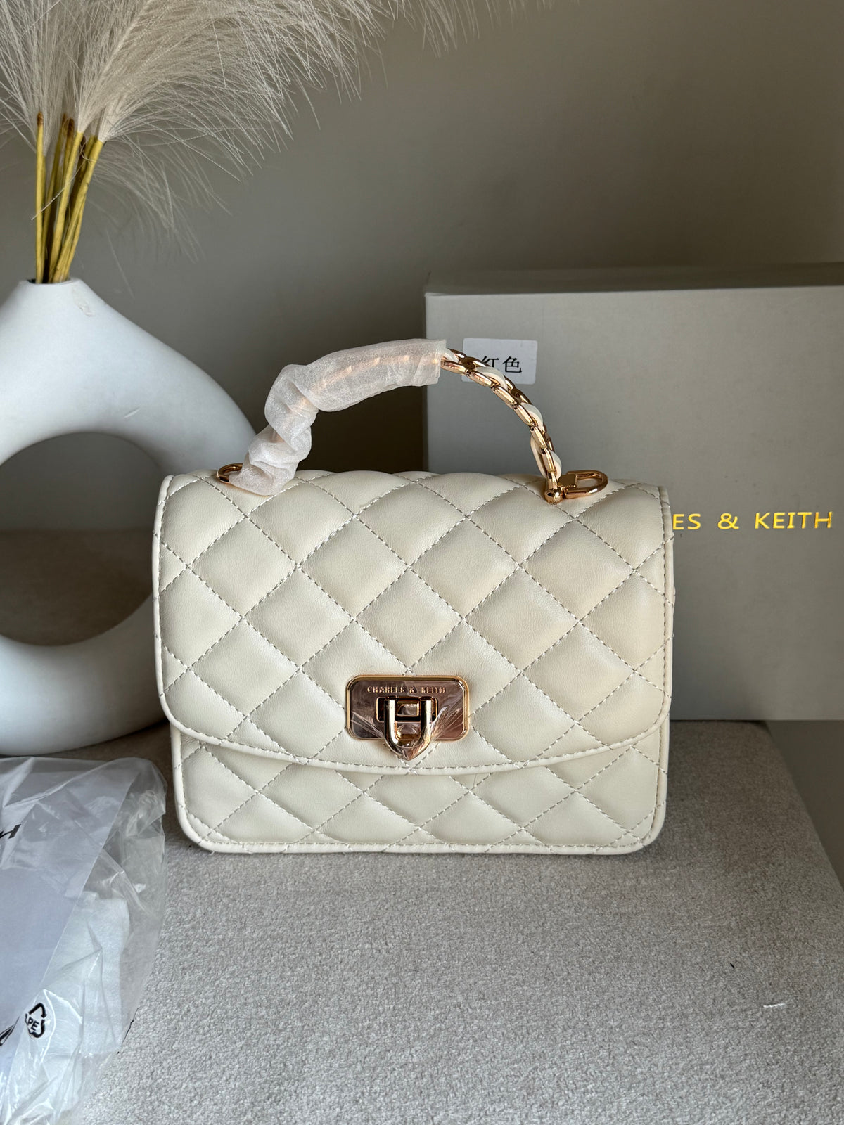 Premium C & K Elora Bag with PROPER PACKING Cream