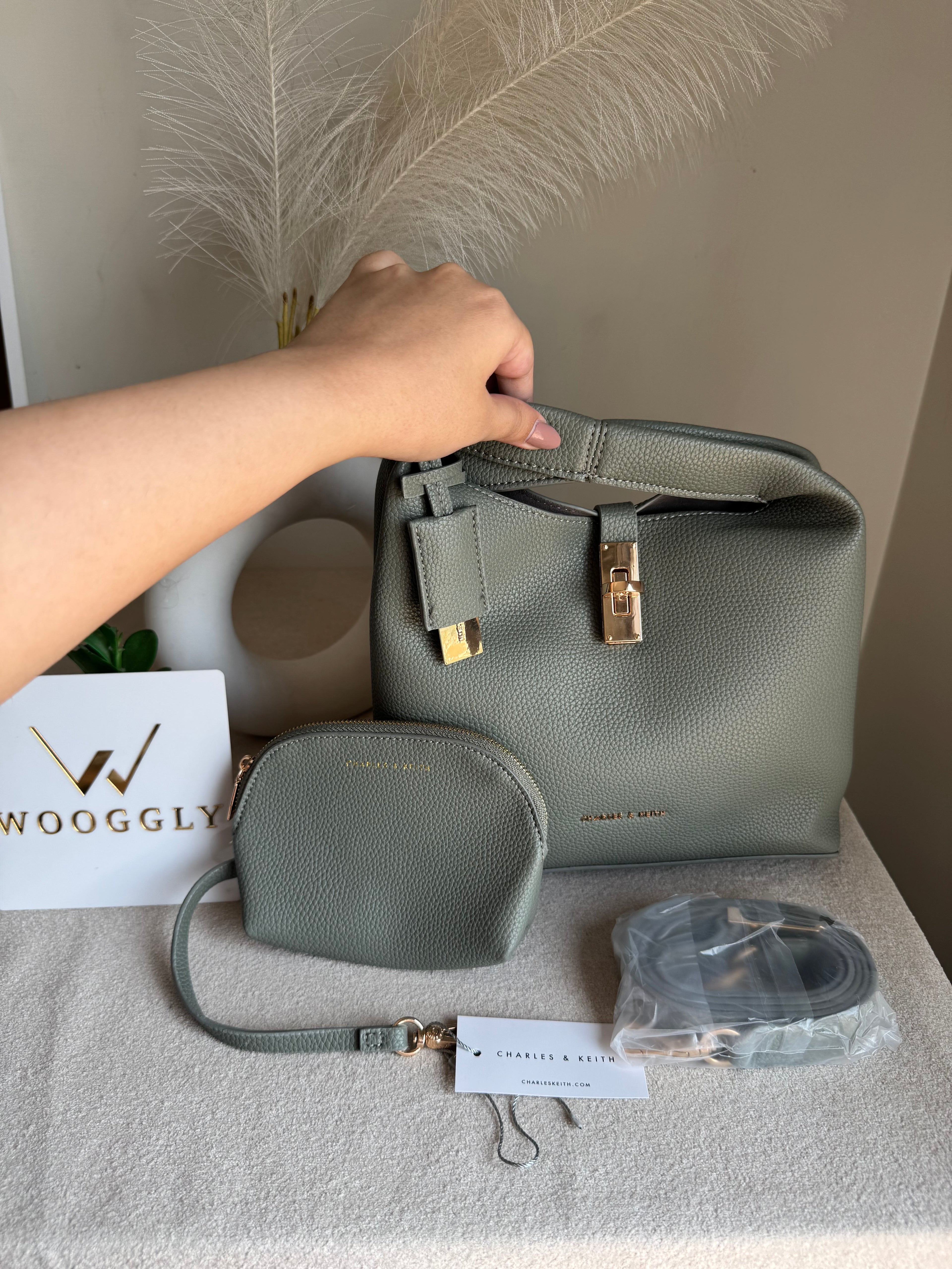 Premium C & K Bucket Bag with Small Pouch & PROPER PACKING Grey
