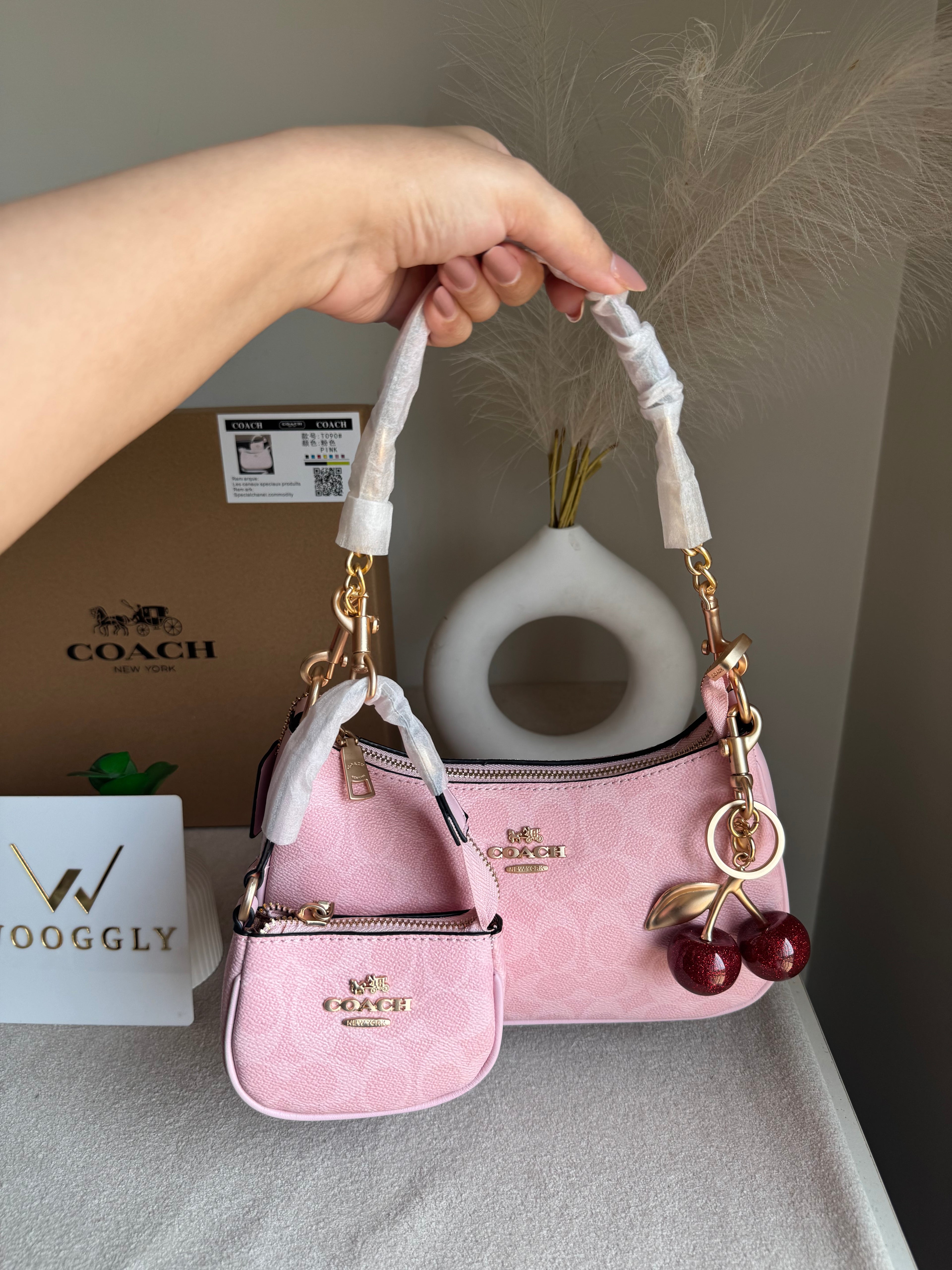 COACH Teri Gift Box with Baby Teri Charm & Coach Cherry Charm - Pink