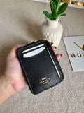 Coach Zip Card Case - Black with Gold Logo
