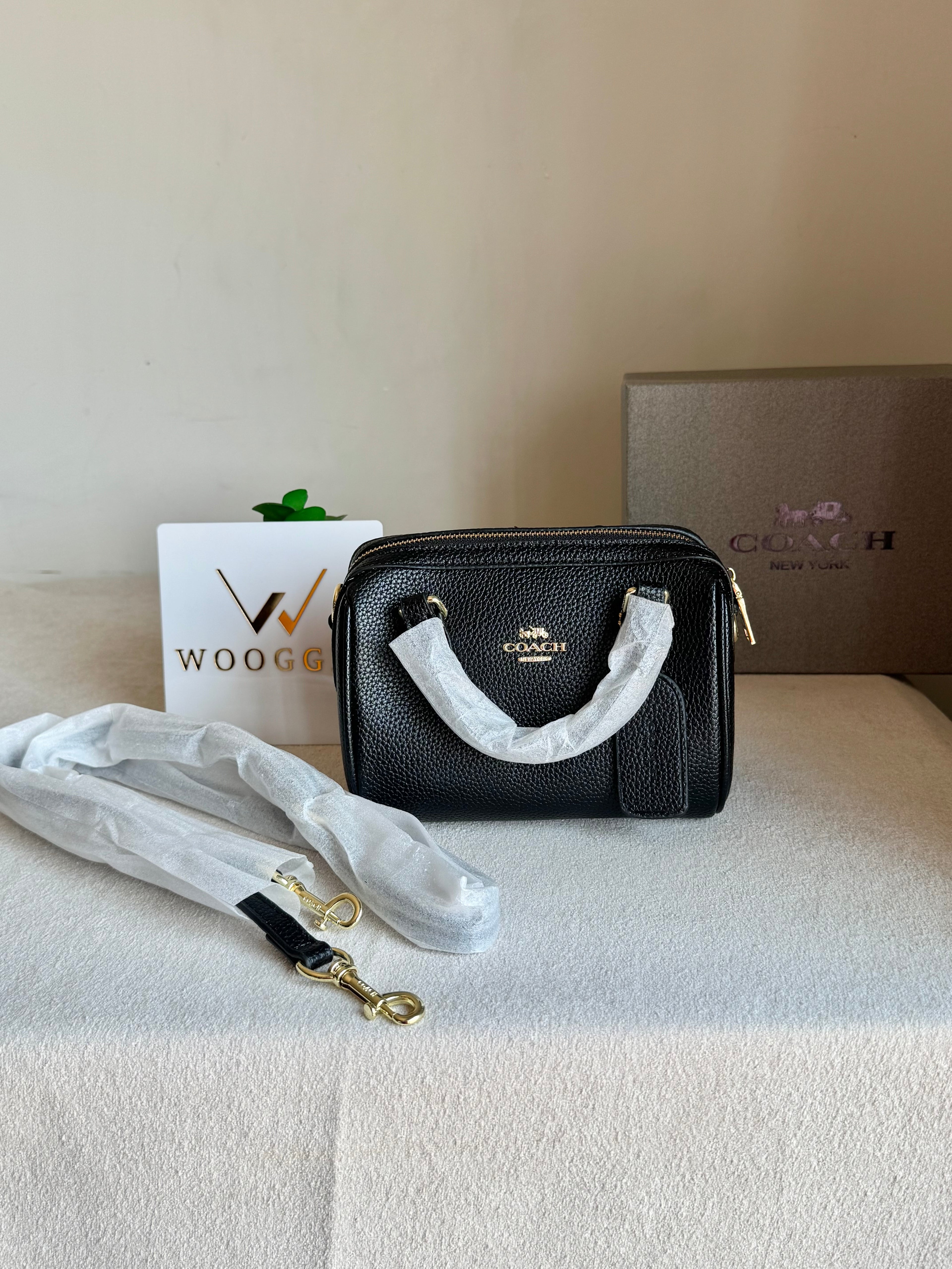 COACH Mini Duffle Bag PREMIUM with Long Strap BLACK - BOX PACKING