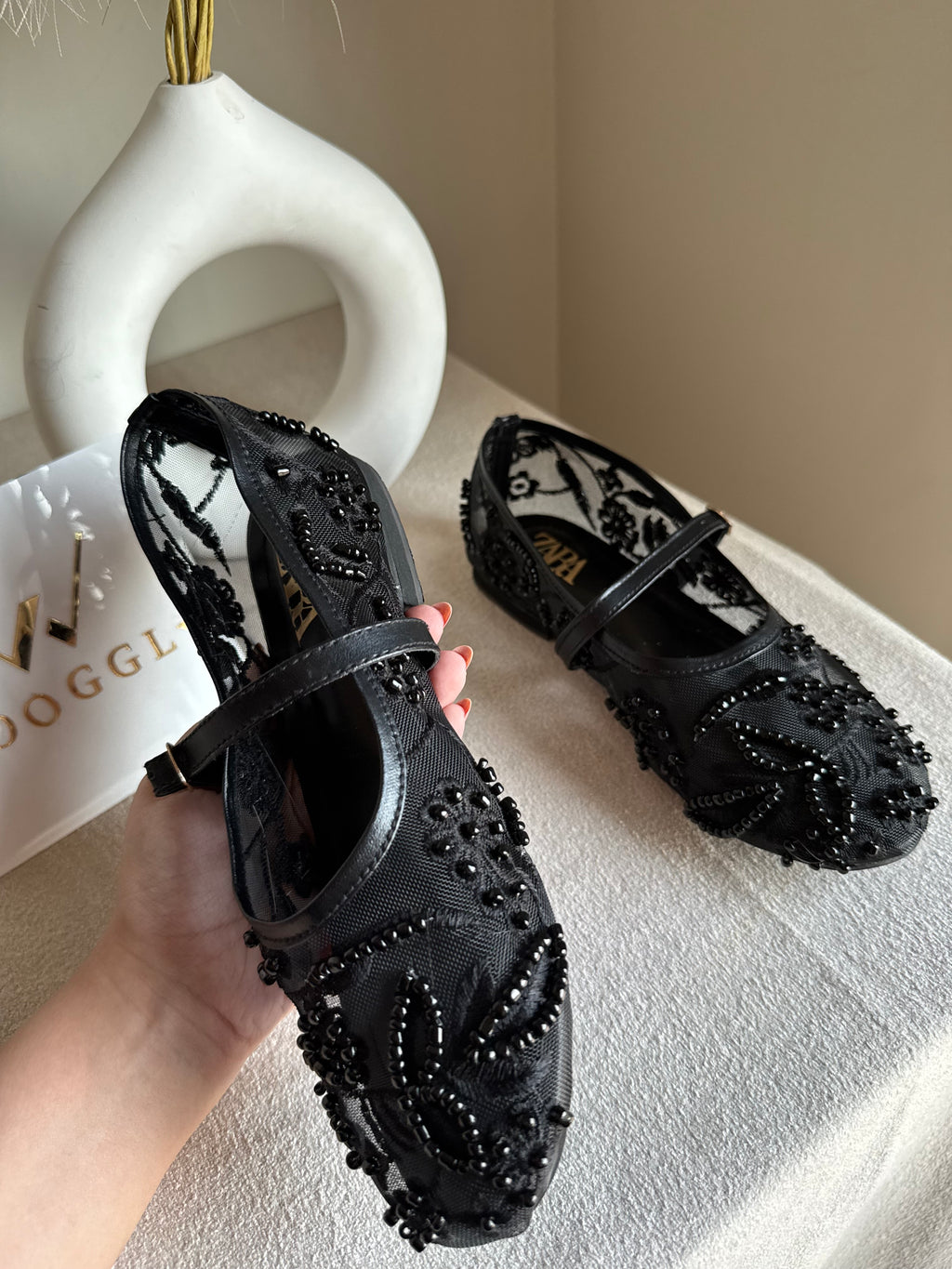 Zara Embroided Net Pumps - Black
