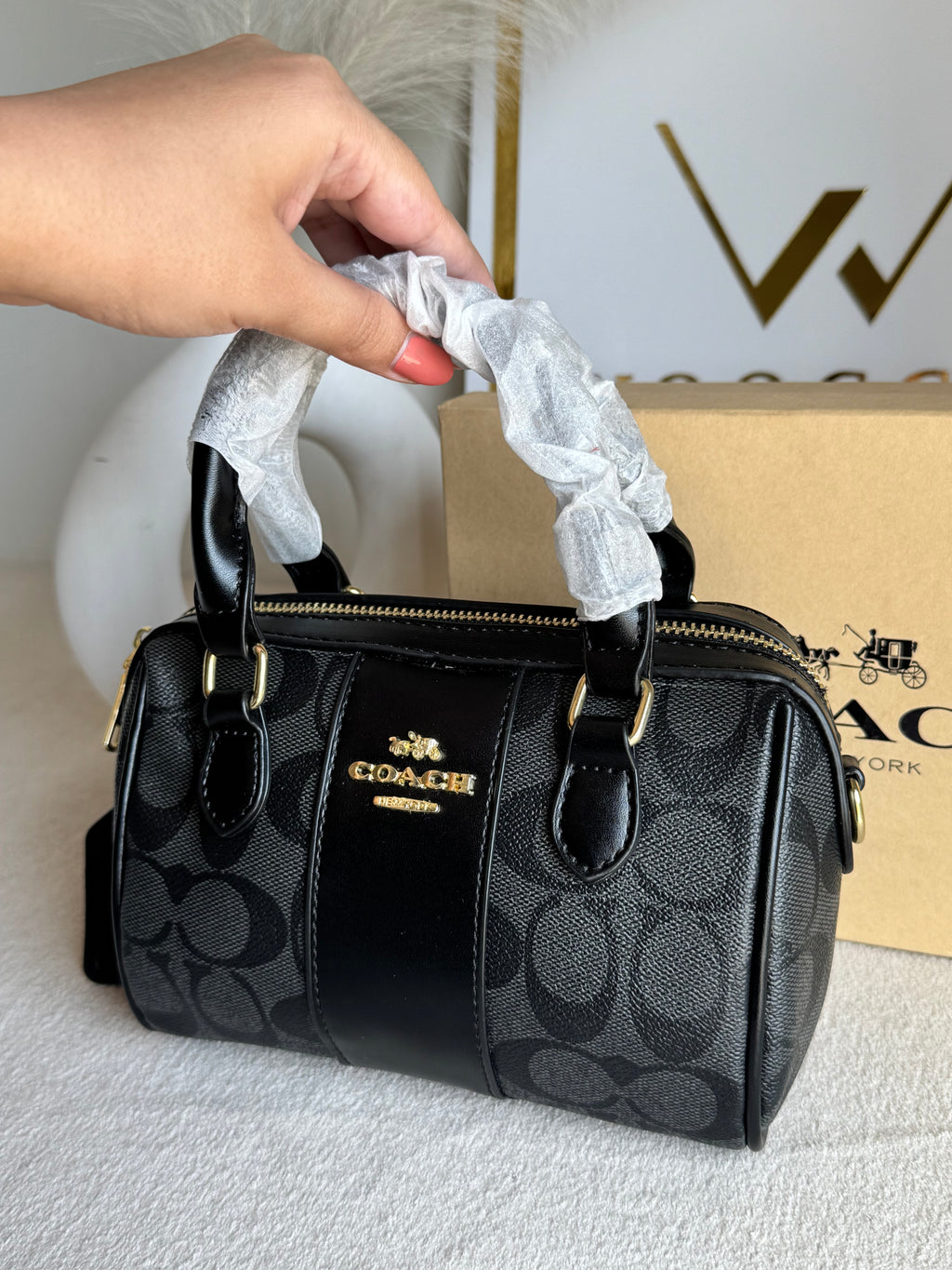 COACH Mini Duffle Bag PREMIUM with Long Strap (Black) - BOX PACKING