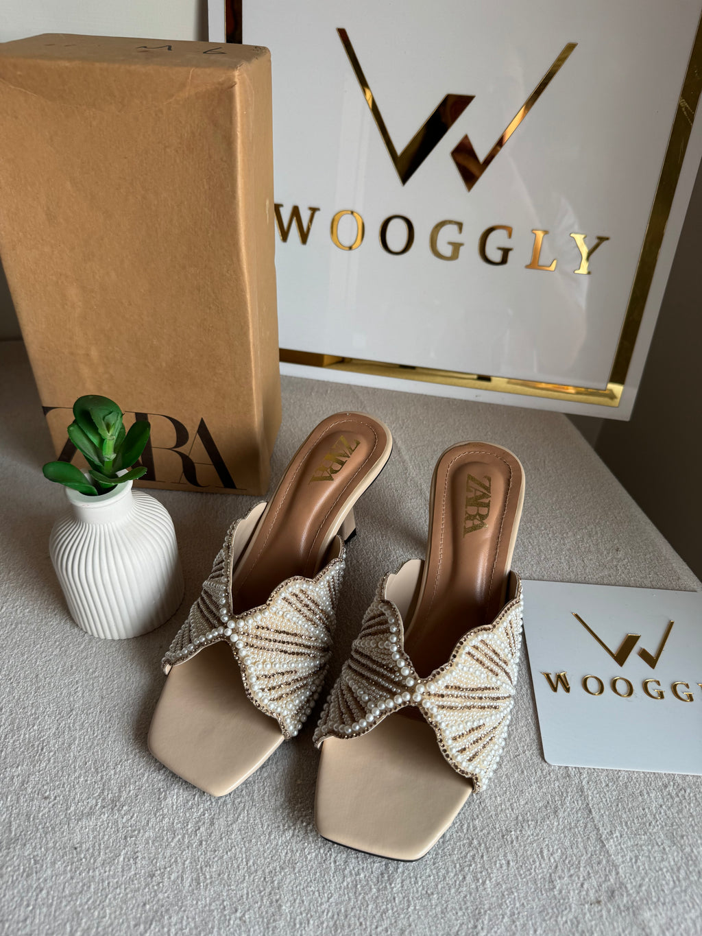 Viral Zara Faux Heels BEIGE with Brand Box