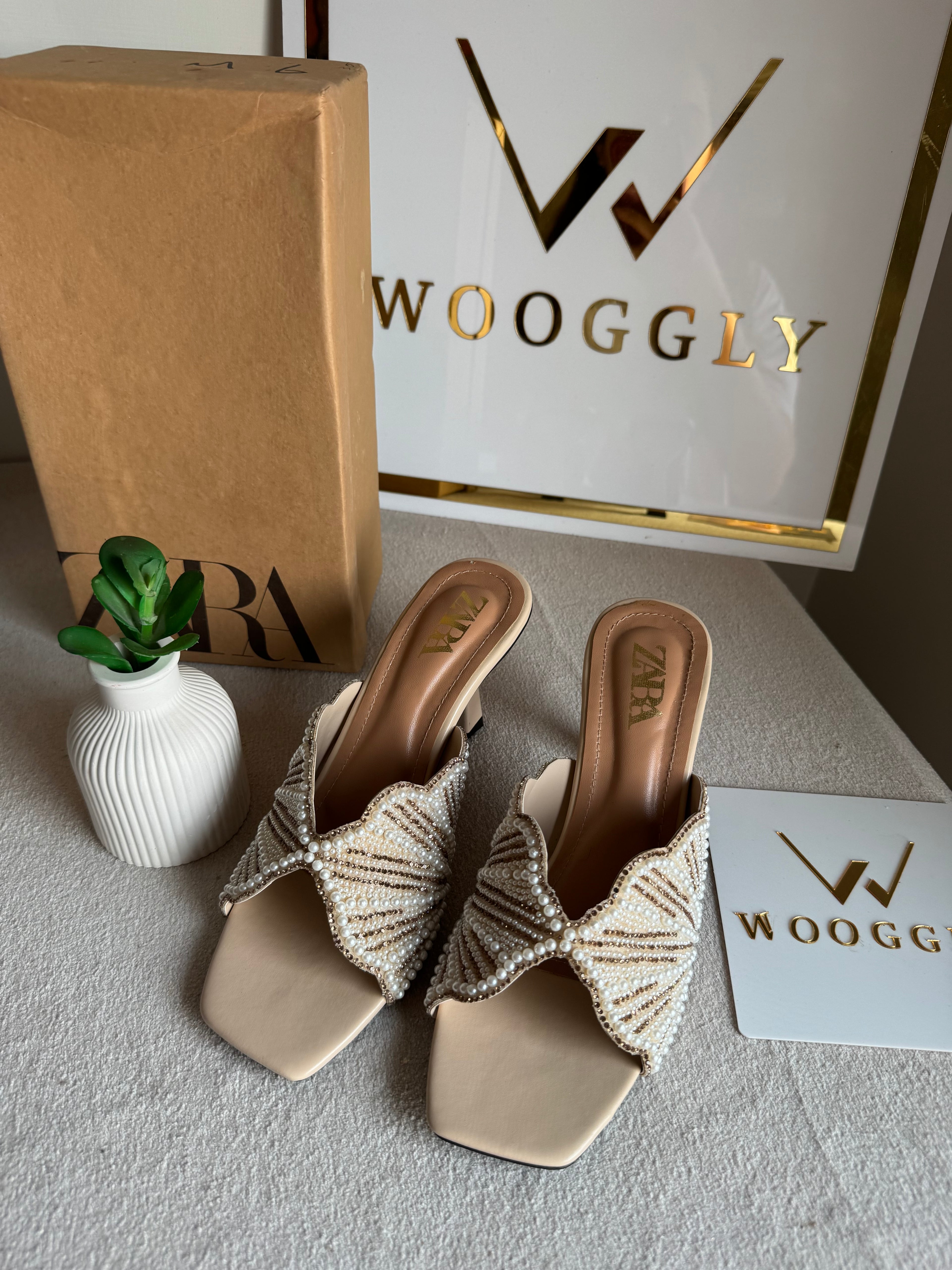 Viral Zara Faux Heels BEIGE with Brand Box