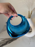 Viral Metallic Clutch with Chain - Mini Blue