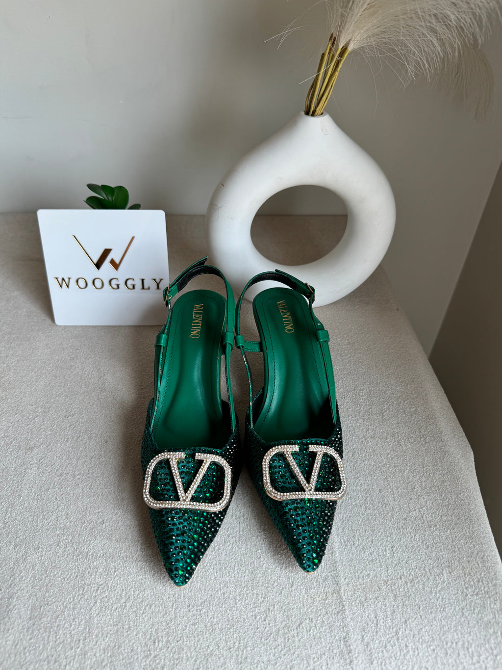 Essential Valentino Emerald Green Diamontee Heels