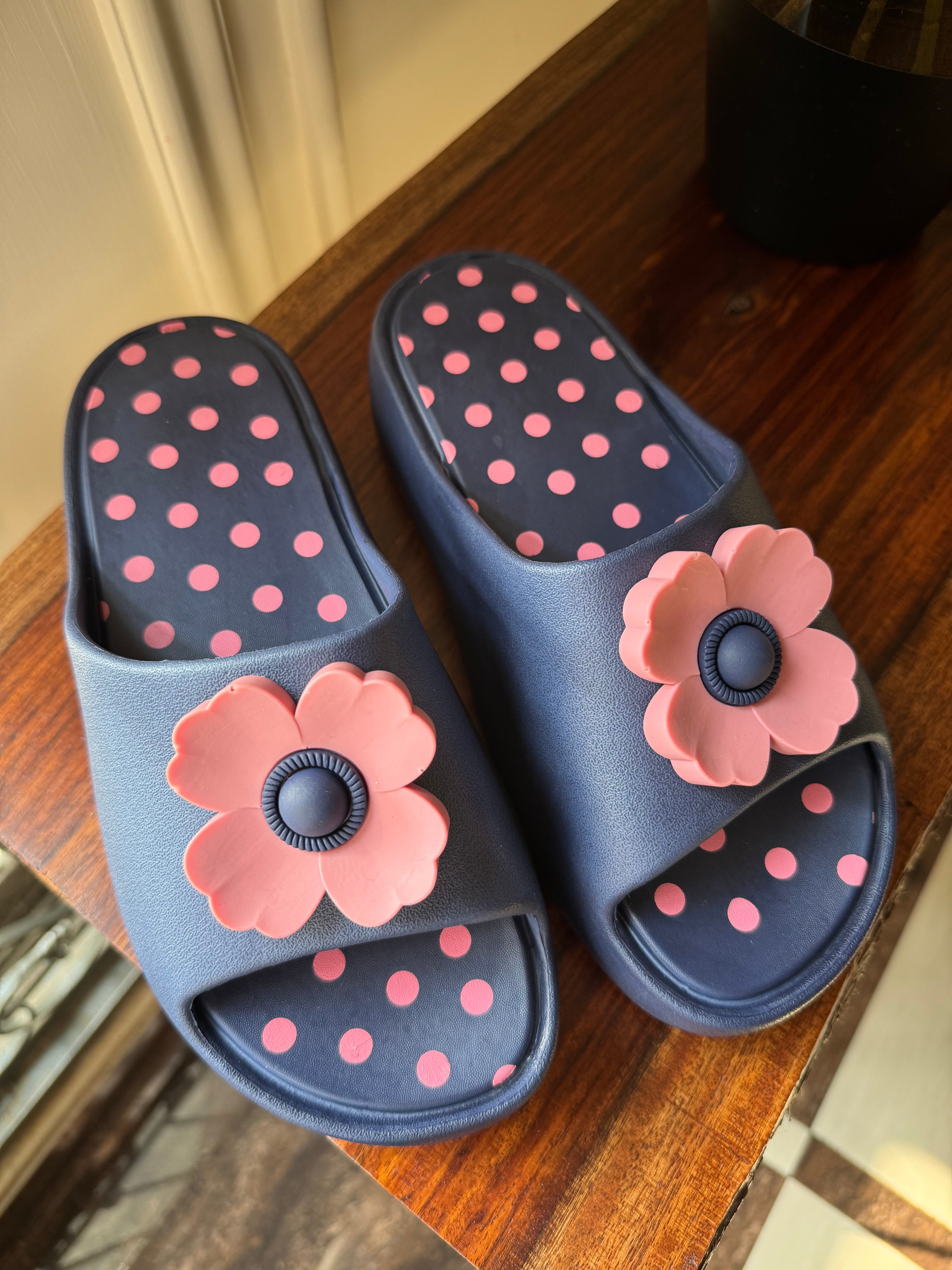 Soft Floral Slides - Blue & Pink