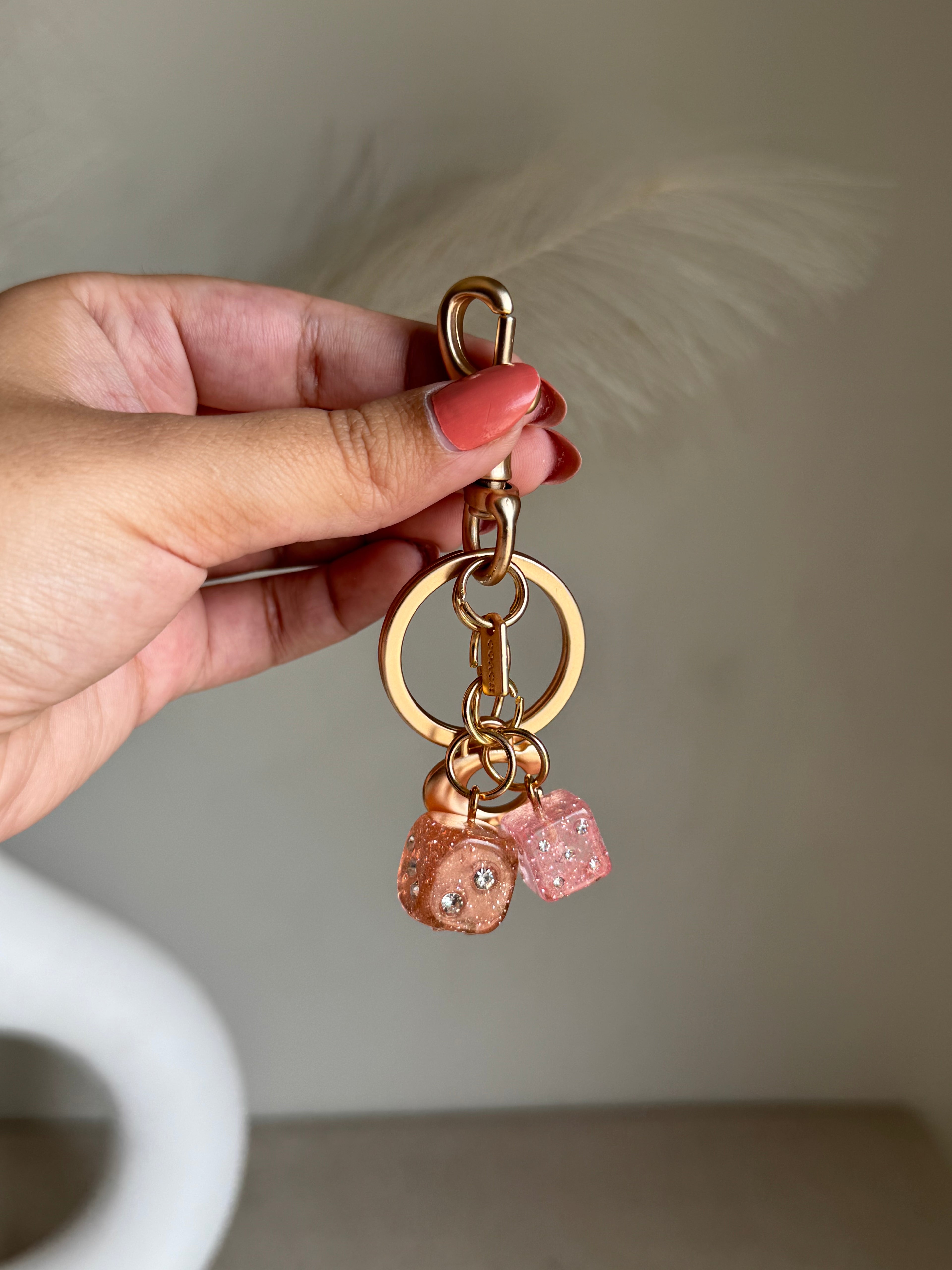 PREMIUM Coach Dice Bag Charm - Pink & Peach