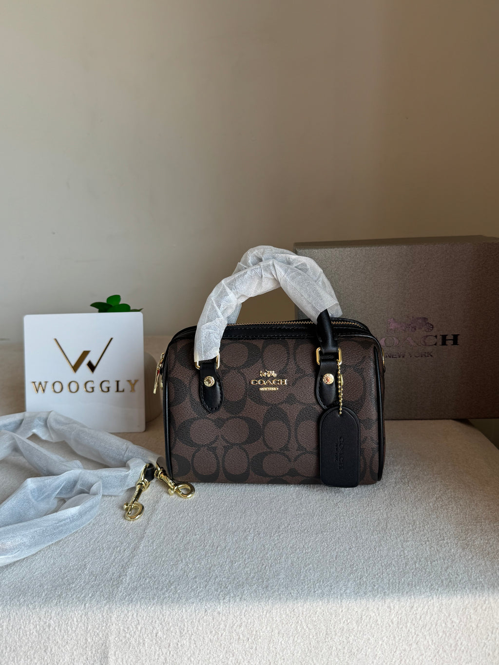 COACH Mini Duffle Bag PREMIUM with Long Strap Signature Brown - BOX PACKING