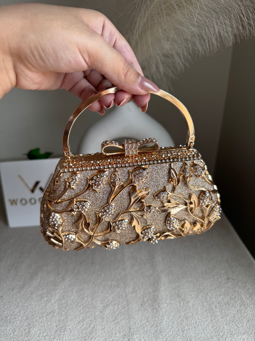 Aria Clutch Metal Clutch Champagne