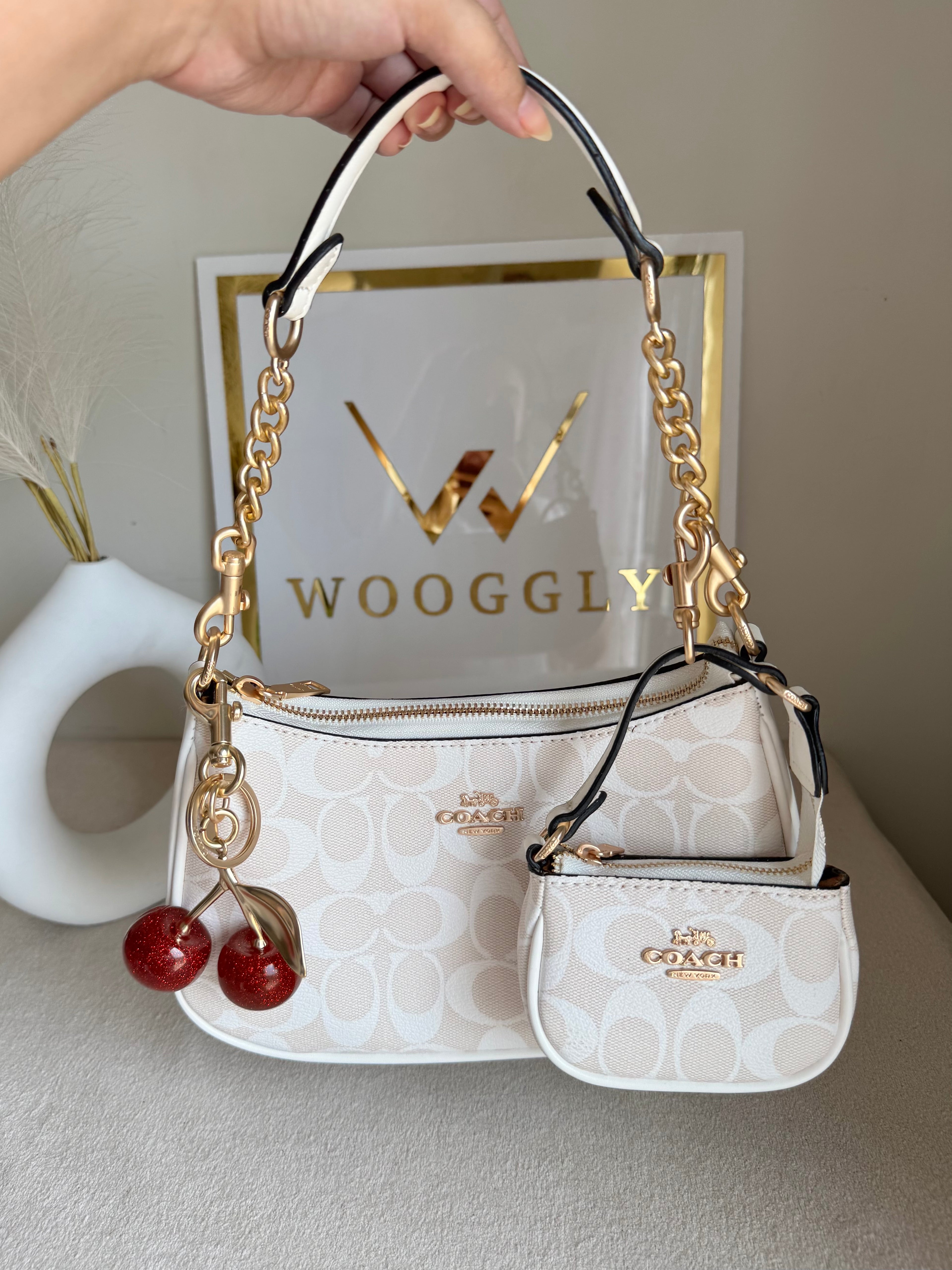 COACH Teri Gift Box with Baby Teri Charm & Coach Cherry Charm - White