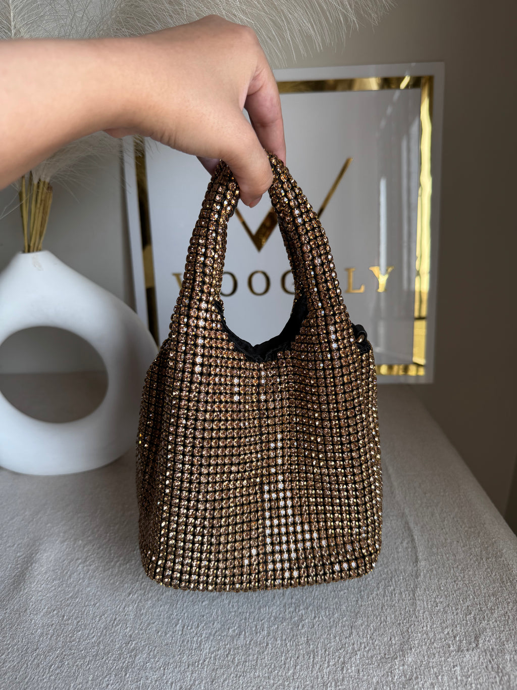 Party Wear Rhinestone Bucket Bag - Champagne