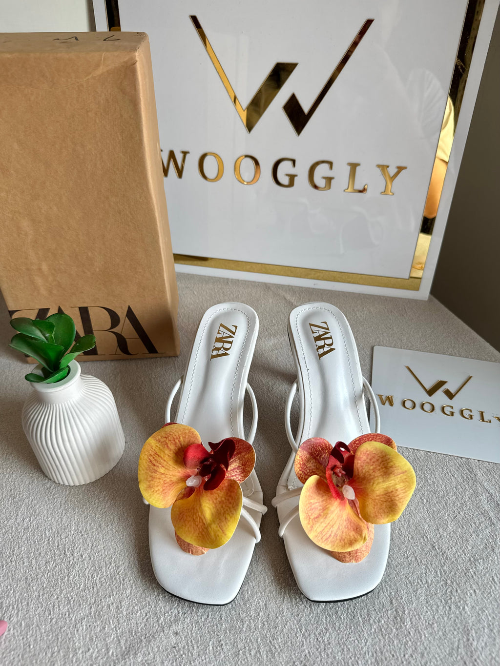 Zara Flower Heels WHITE WITH YELLOW - with Brand Box