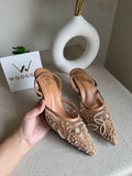 Zara Embroidered Net Heels - Beige