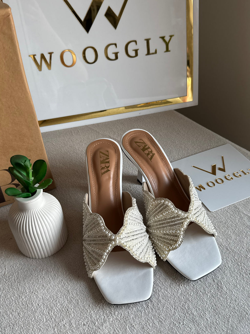Viral Zara Faux Heels WHITE with Brand Box