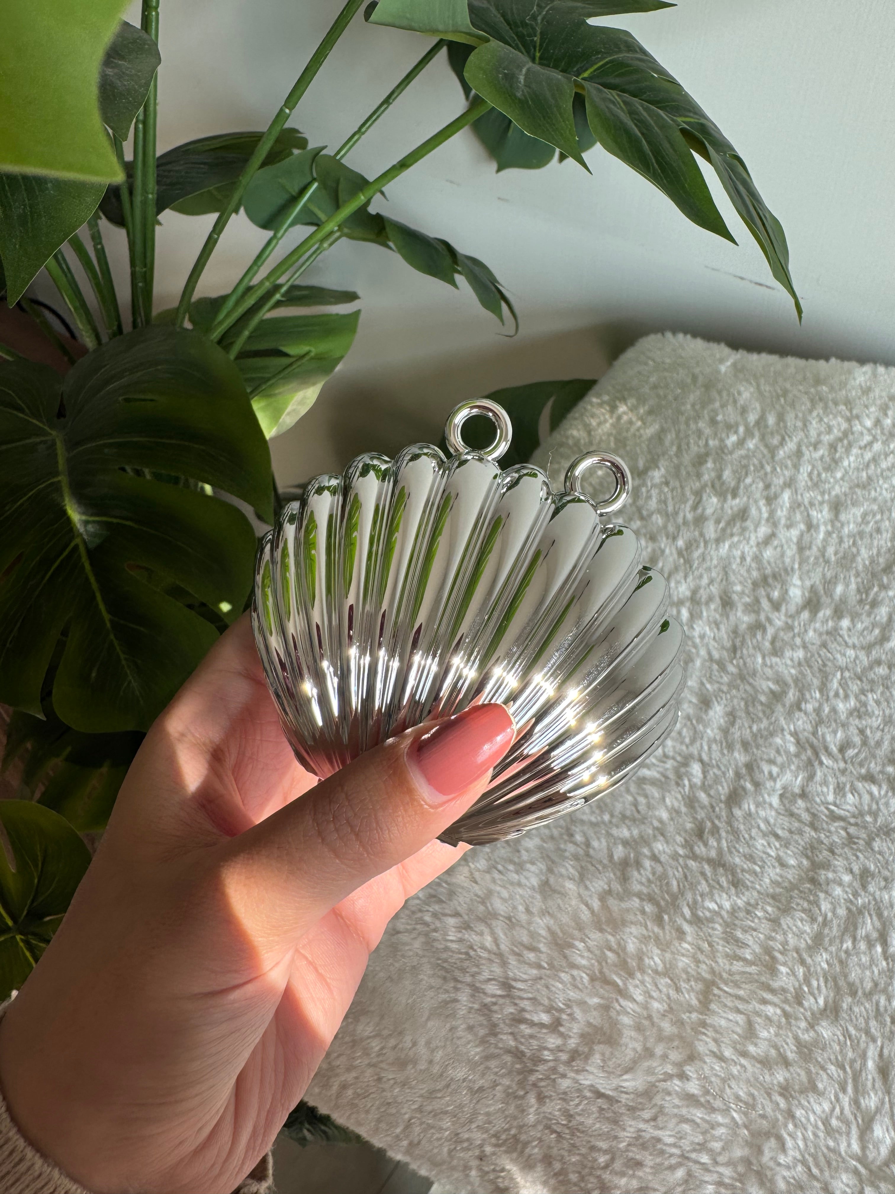 Shell Acrylic Clutch with Pearl Chain - Silver