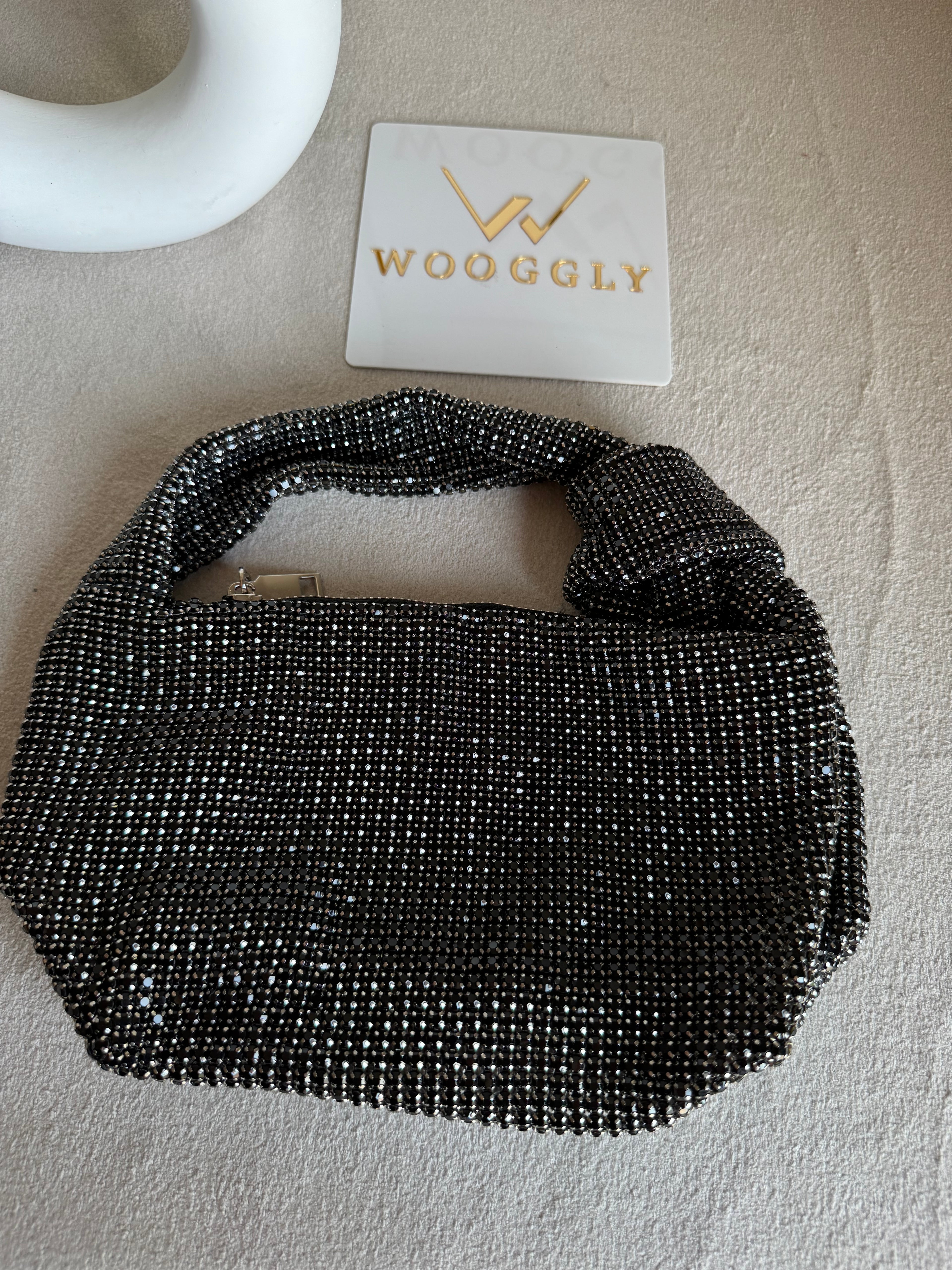 Party Wear Rhinestone Bow Bag - Black