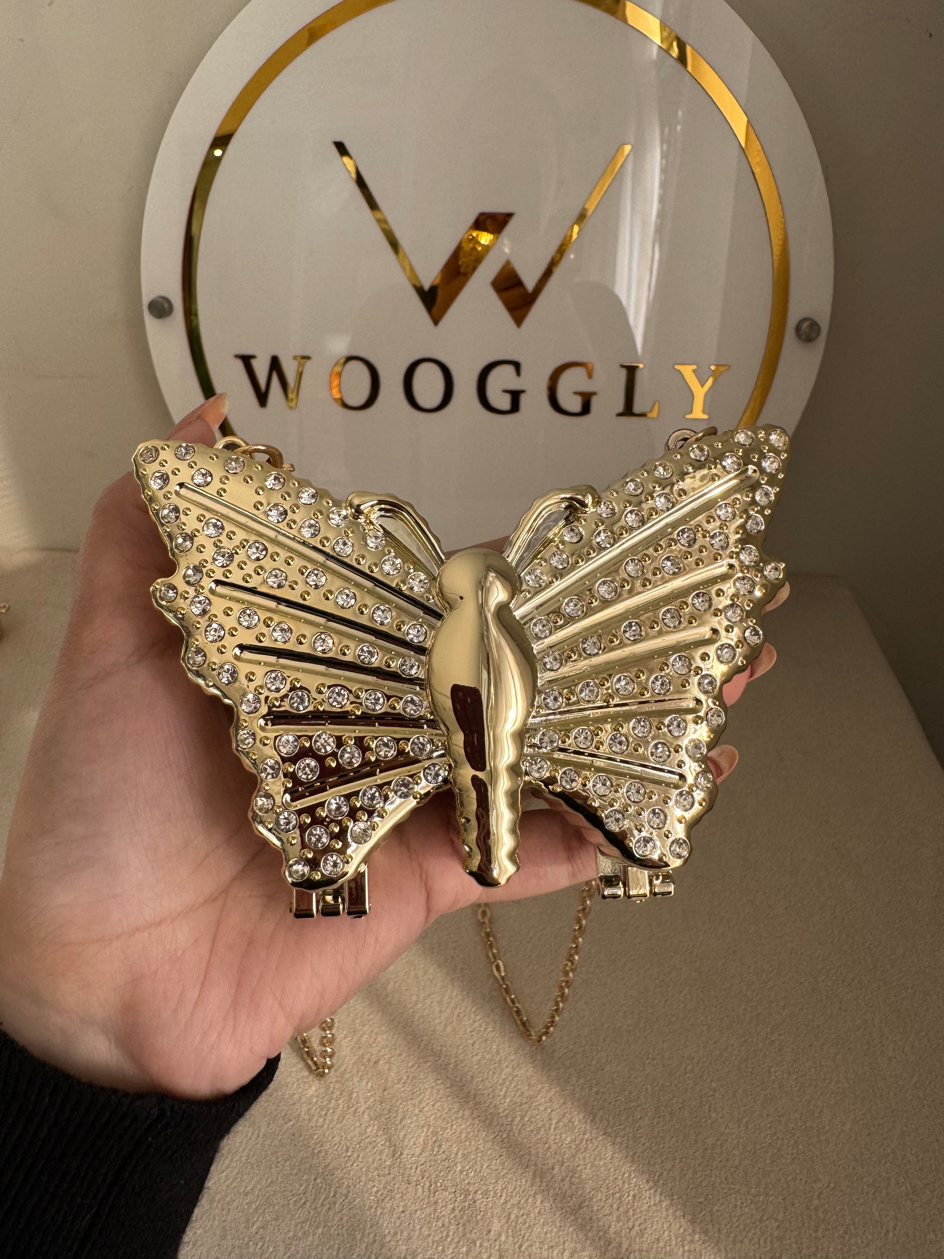 Glam Butterfly Clutch with Chain - Mini Gold