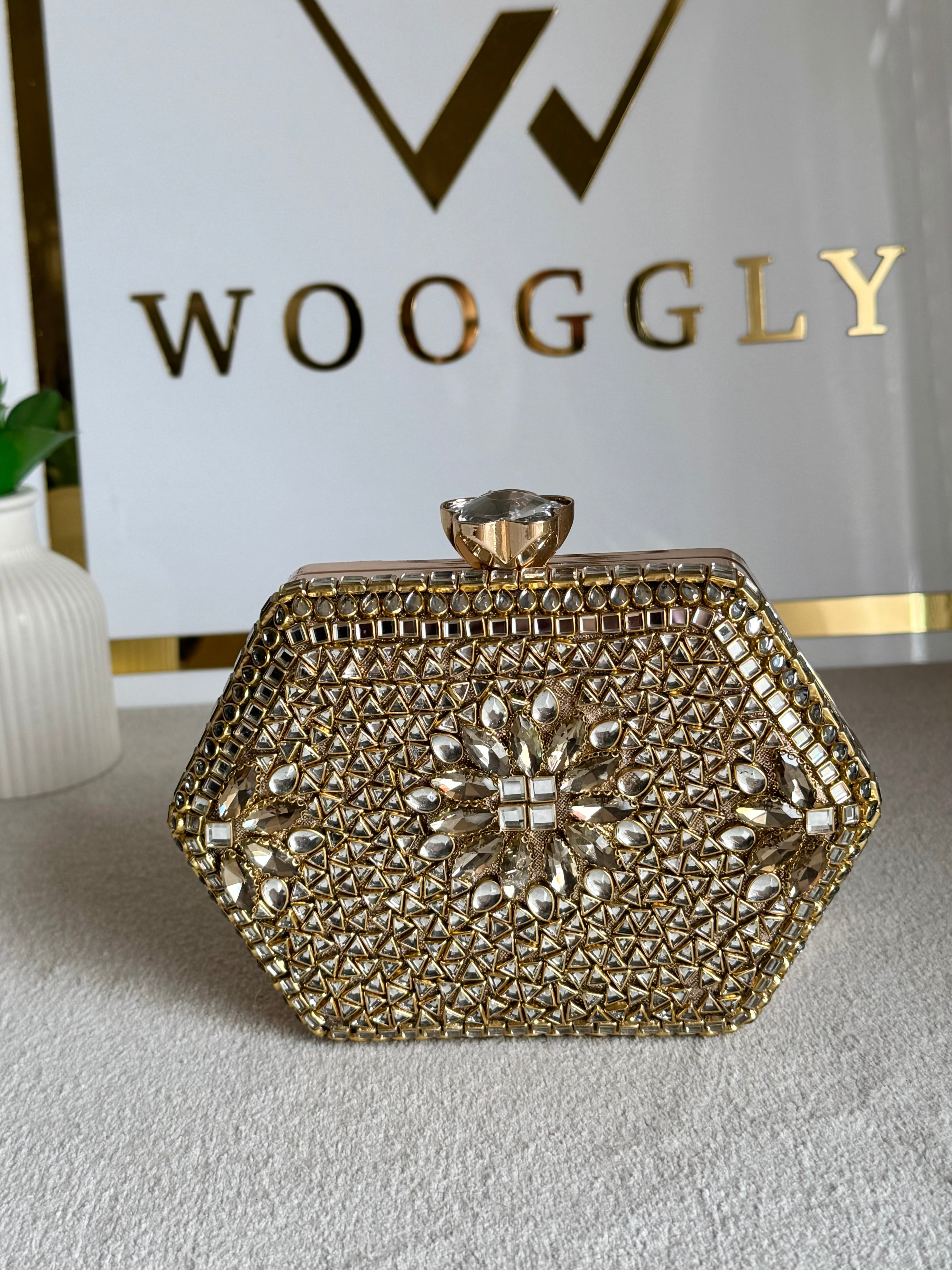 Gulnaar Kundan Clutch - Mirror Stone