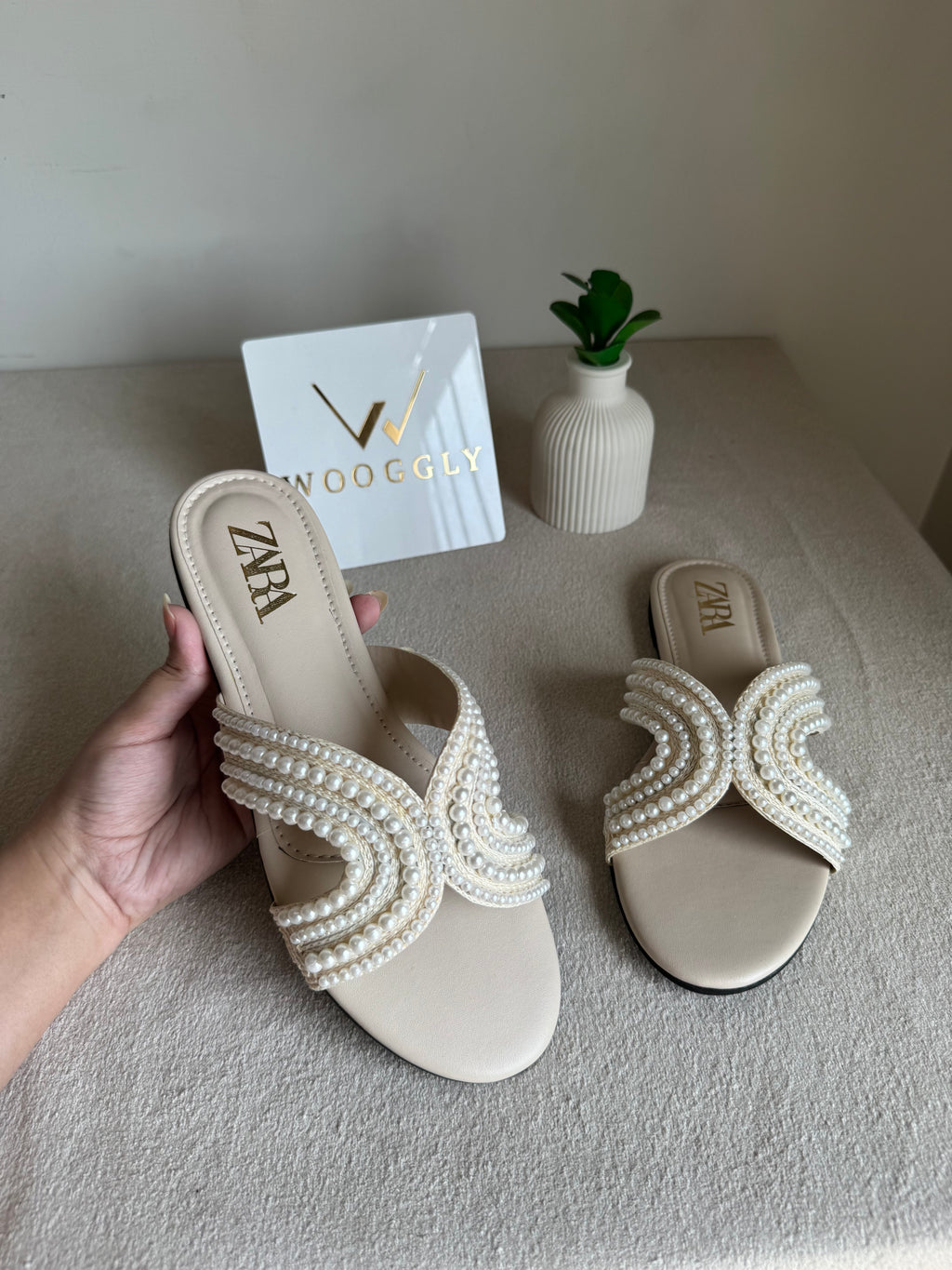 Zara Pearl Slides - Cream