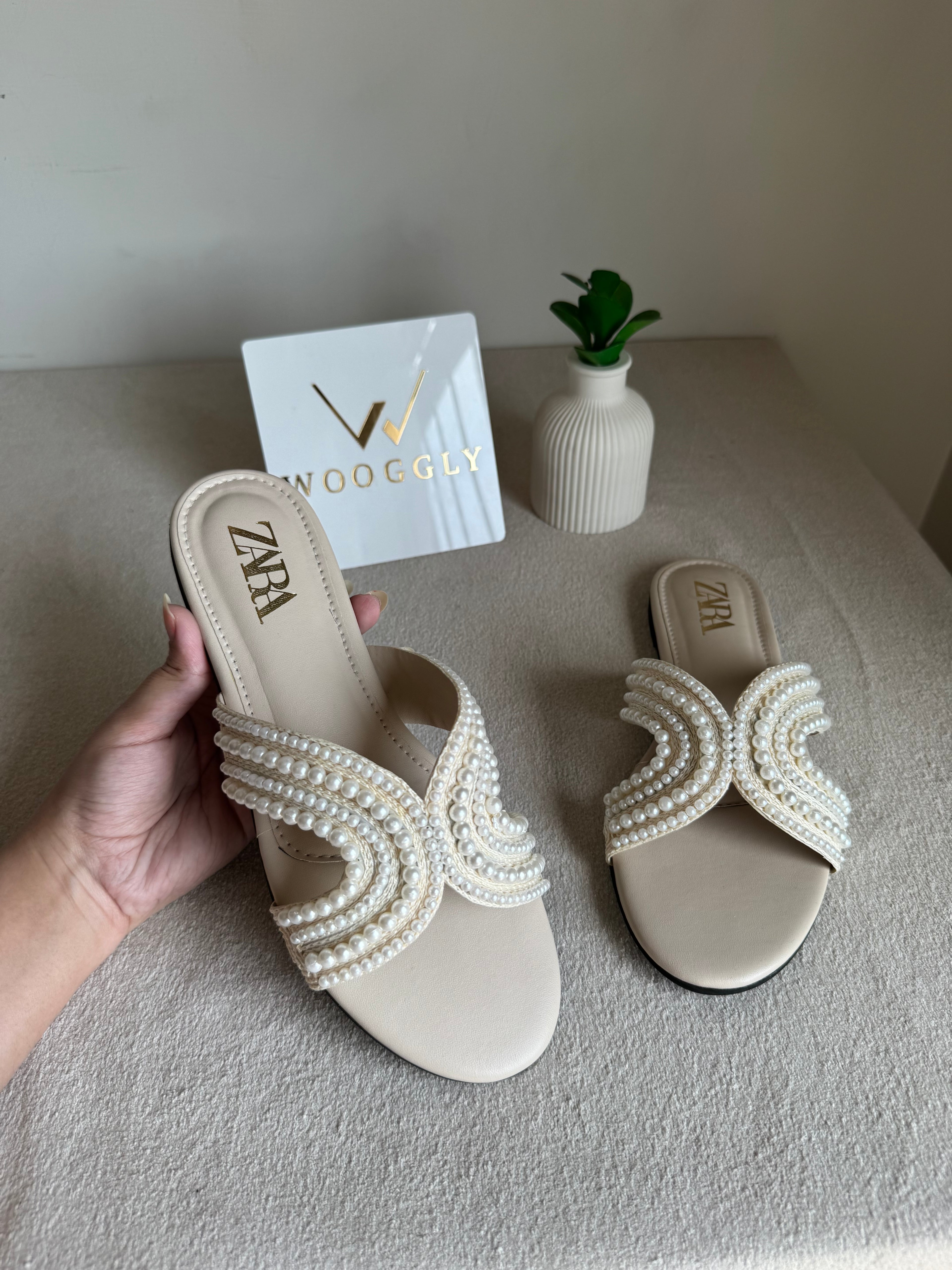 Zara Pearl Slides - Cream