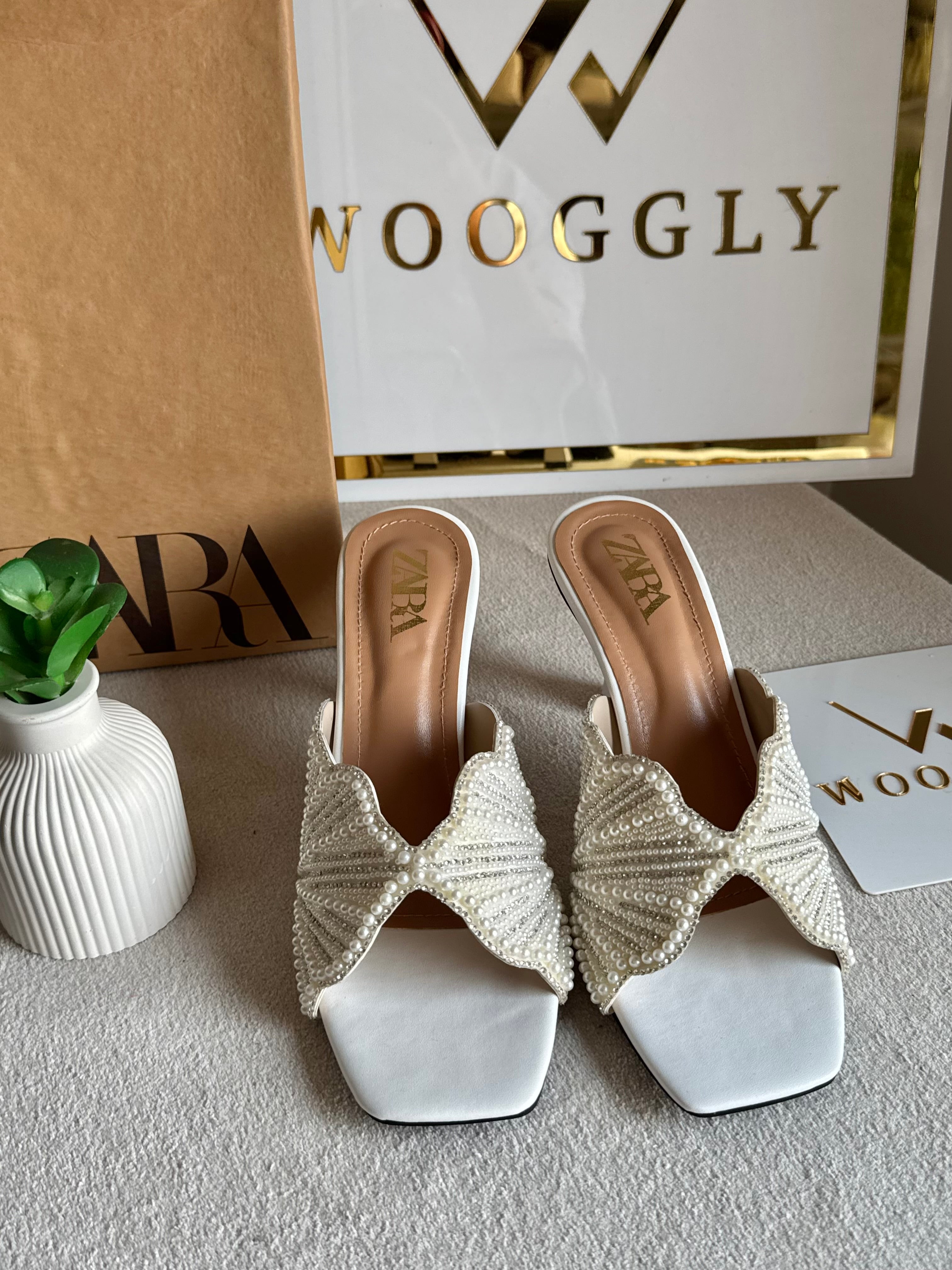 Viral Zara Faux Heels WHITE with Brand Box