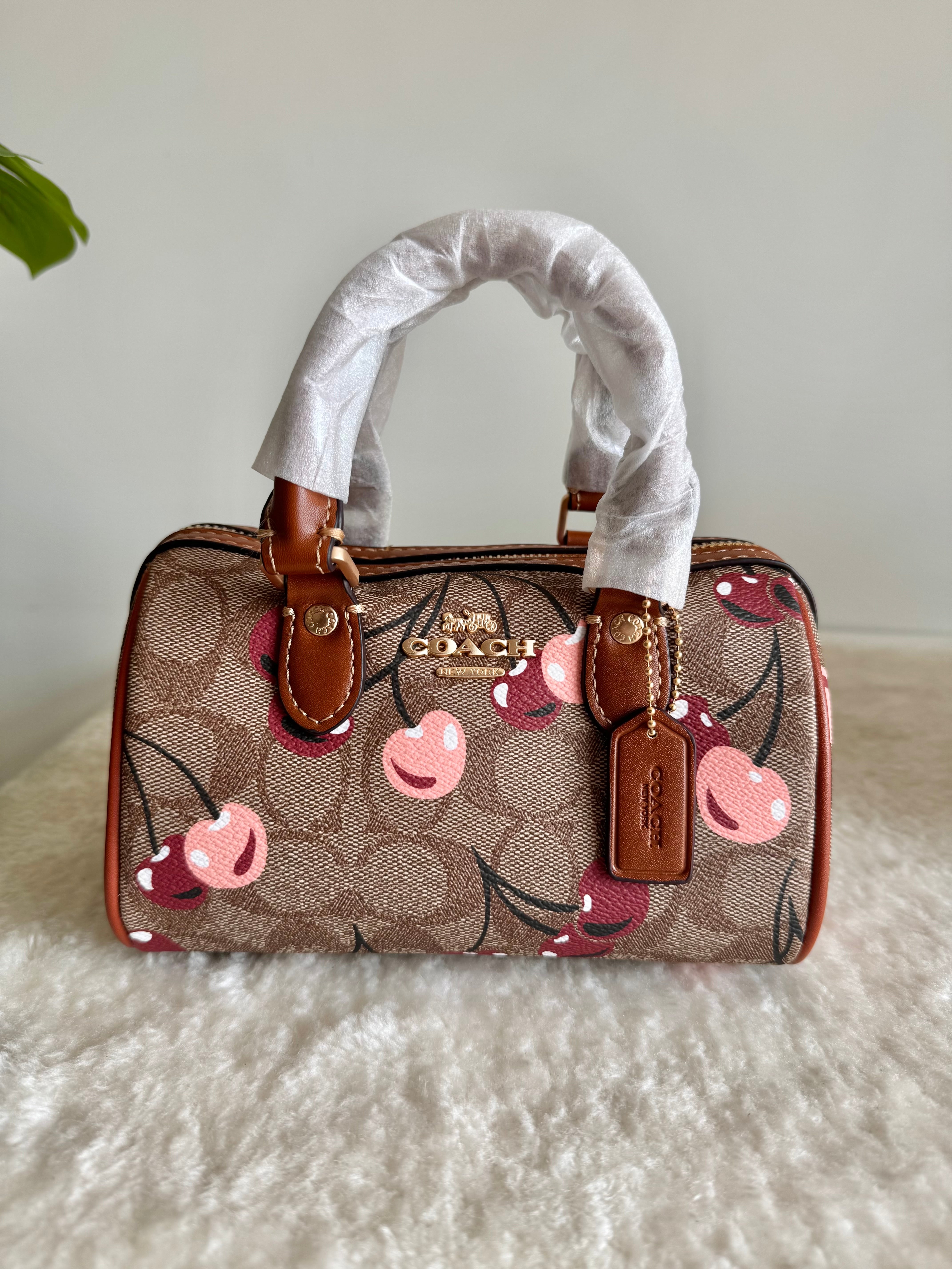COACH Mini Duffle Bag PREMIUM with Long Strap (Beige Cherry) - BOX PACKING