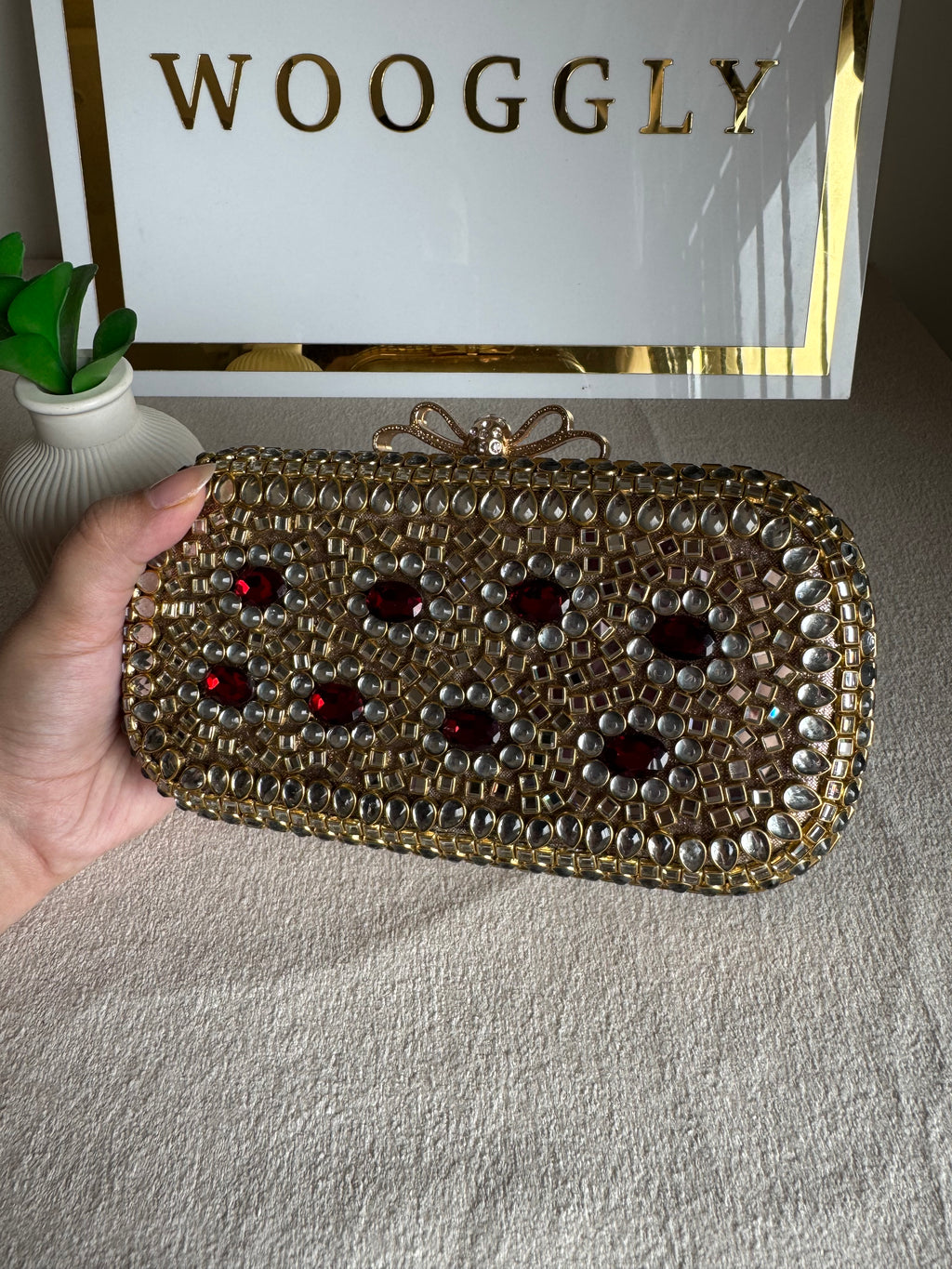 Kundan Stone Clutch - Maroon Stones