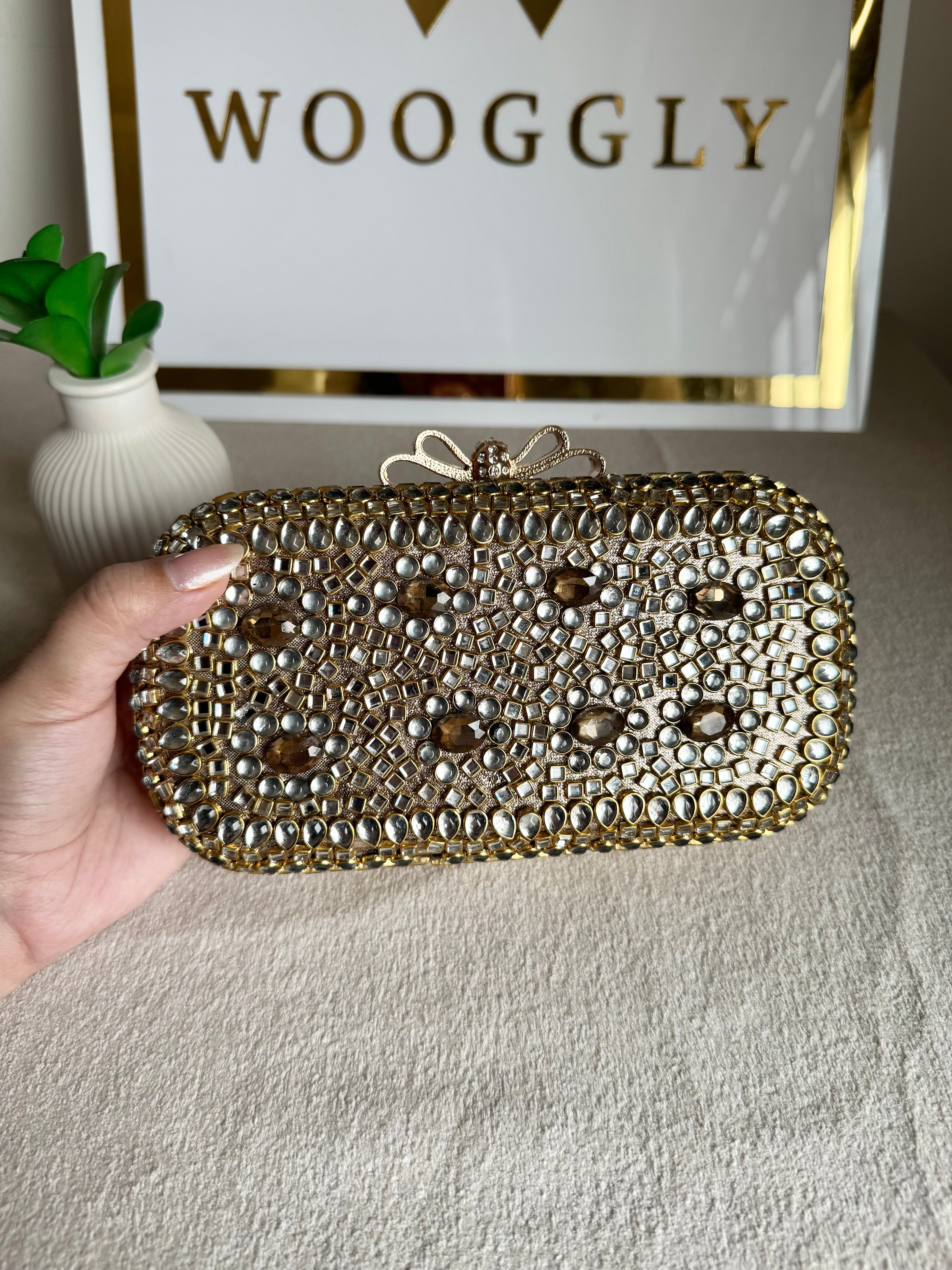 Kundan Stone Clutch - Champagne Stones