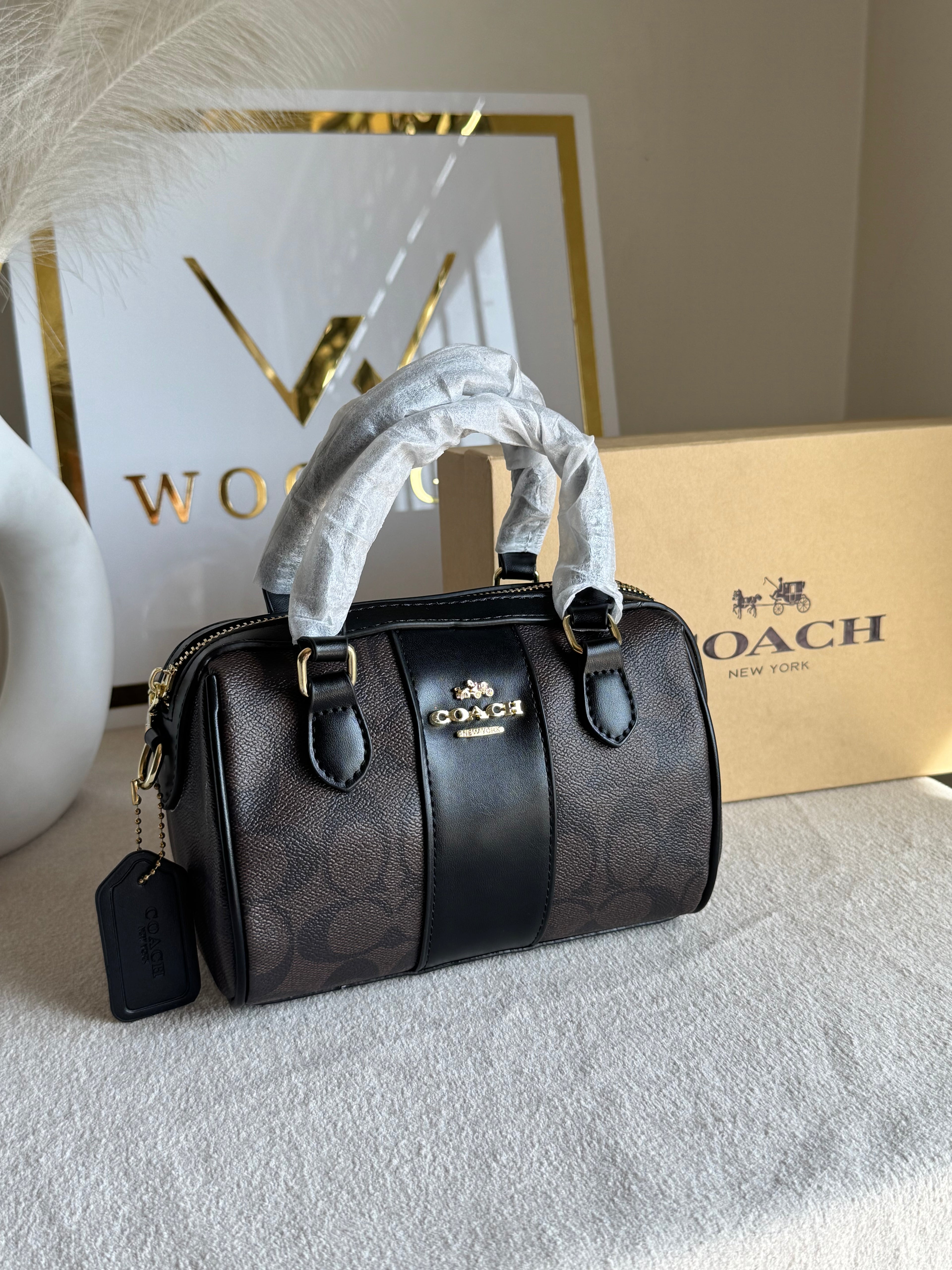 COACH Mini Duffle Bag PREMIUM with Long Strap (Signature Brown) - BOX PACKING