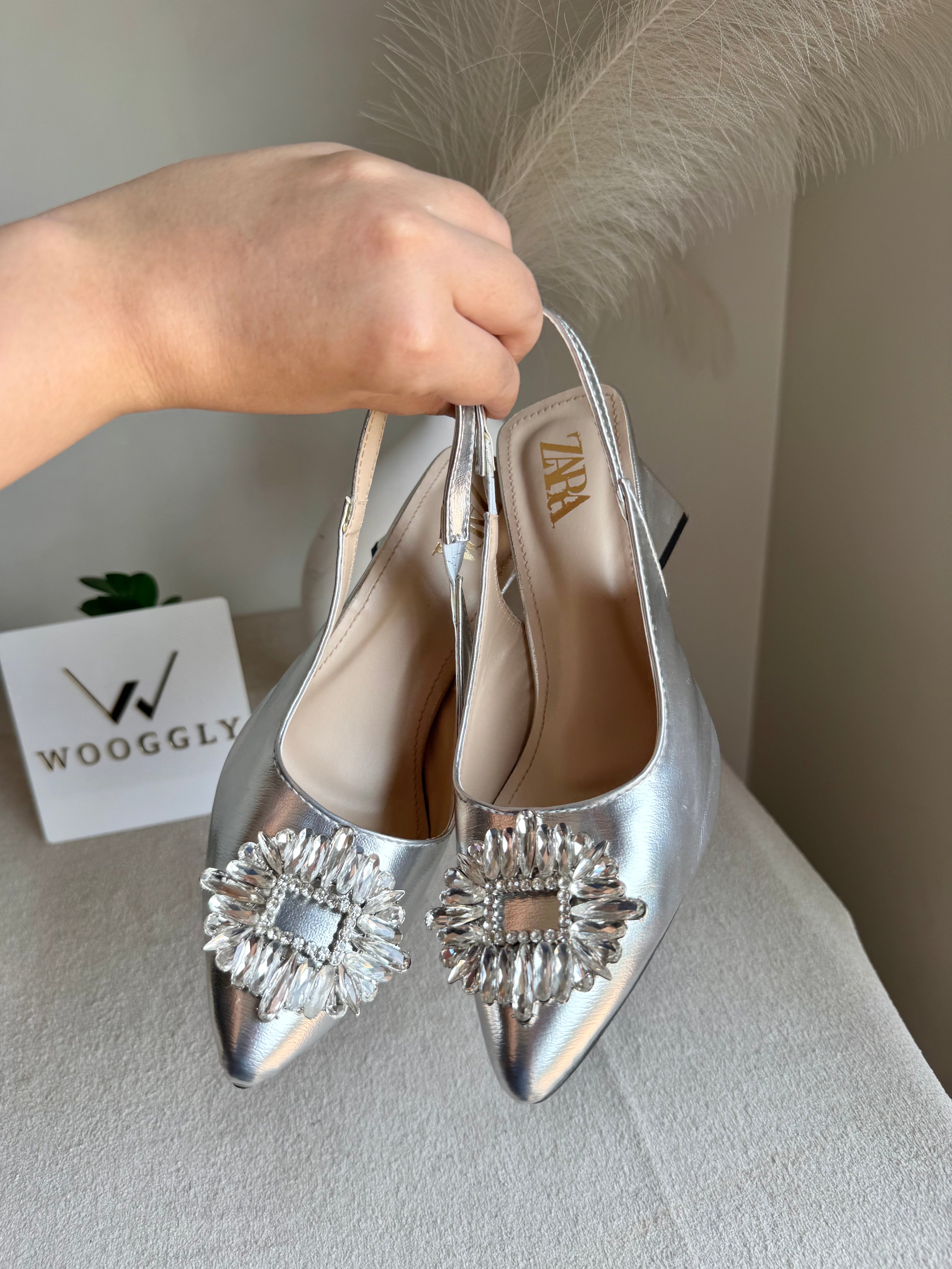 Zara Crystal Heels - Silver