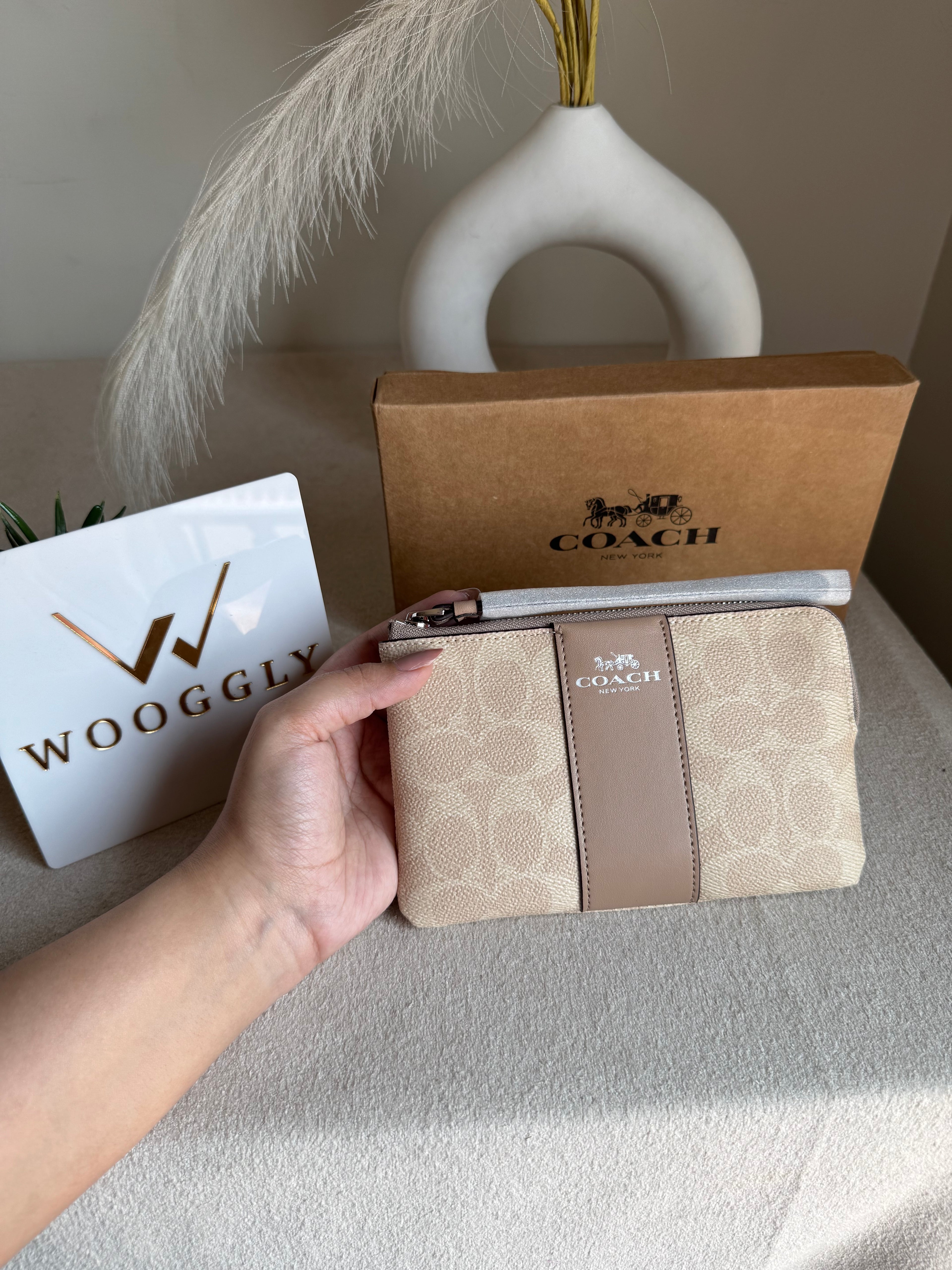 High Quality Wristlet - Signature Beige