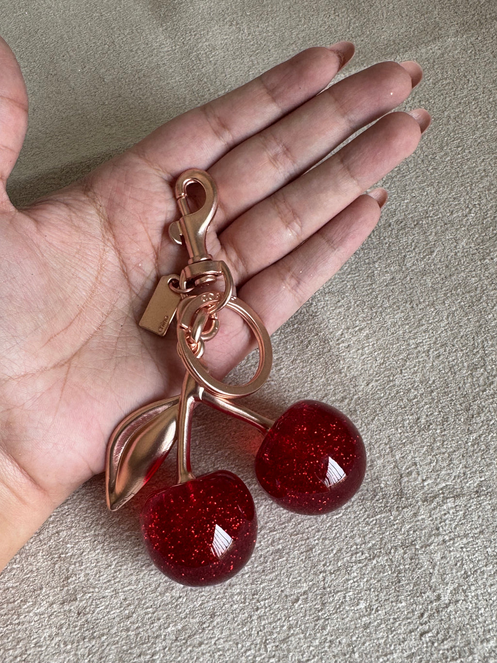 PREMIUM Coach Branded Cherry Bag Charm - Rose Gold