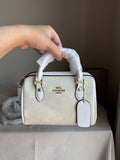 COACH Mini Duffle Bag PREMIUM with Long Strap Signature White - BOX PACKING