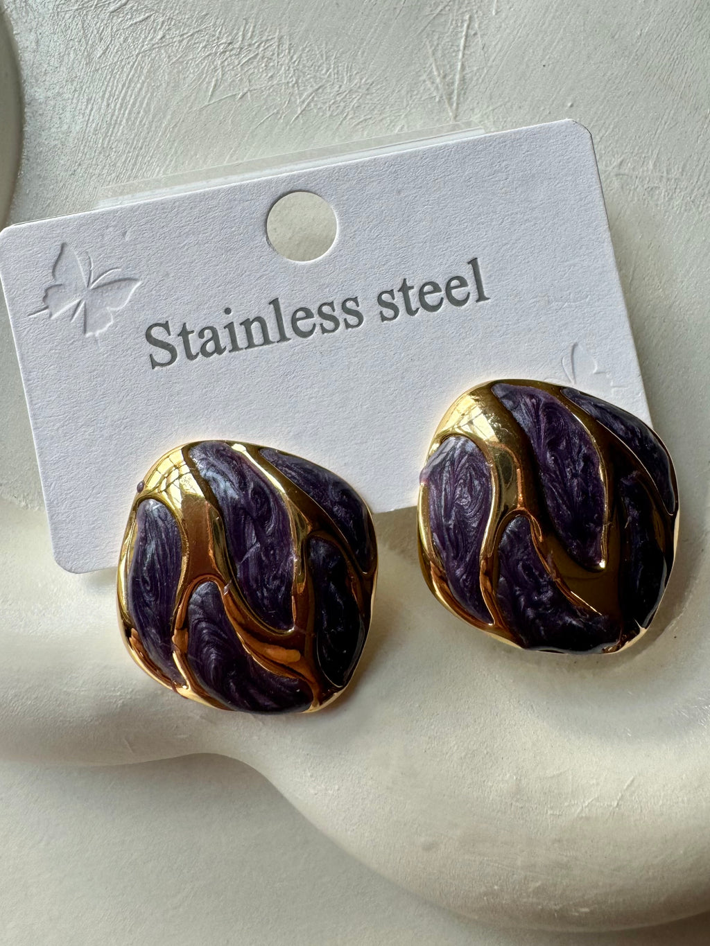 Velvet Edge Studs - Purple & Gold