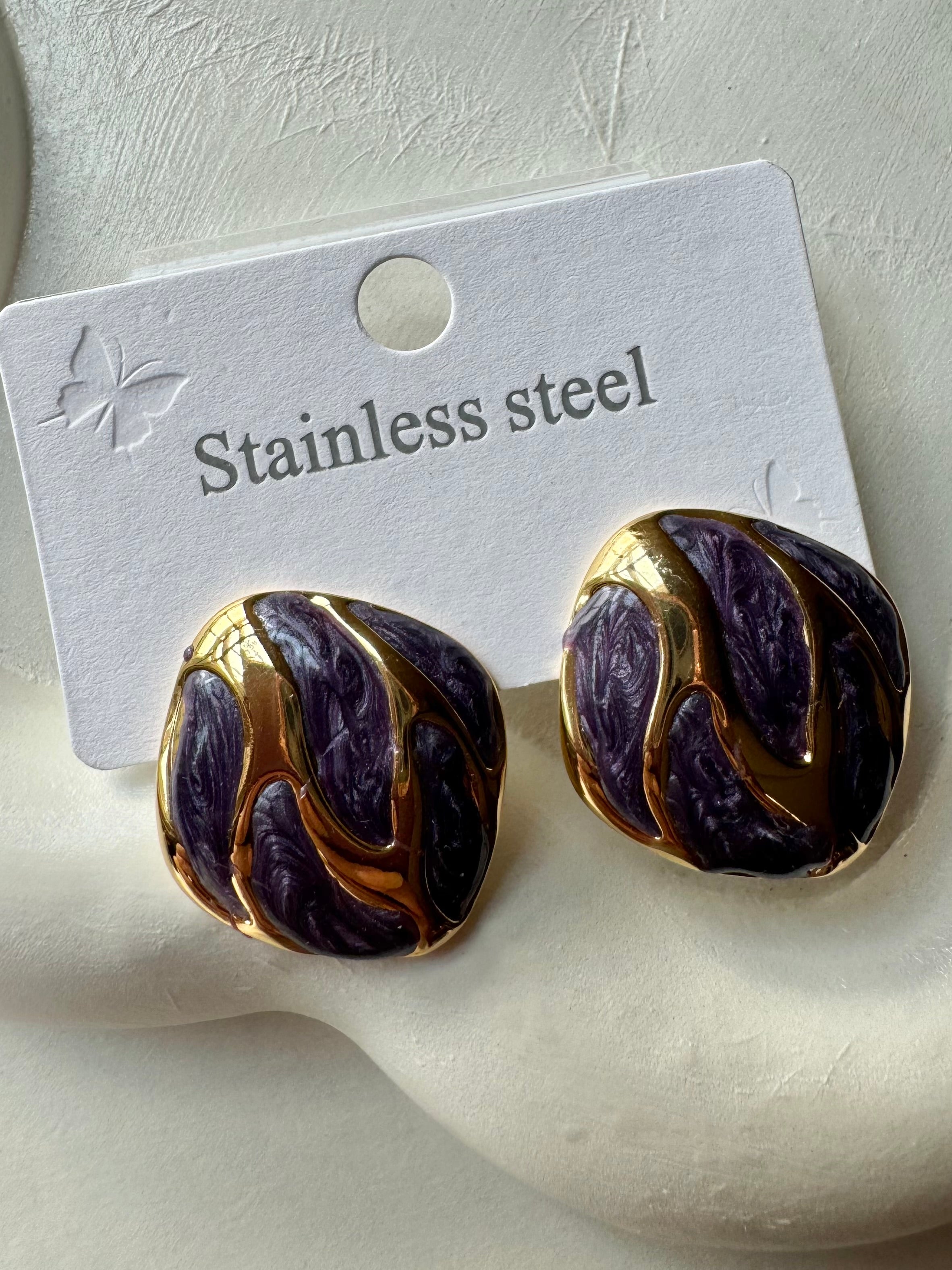Velvet Edge Studs - Purple & Gold